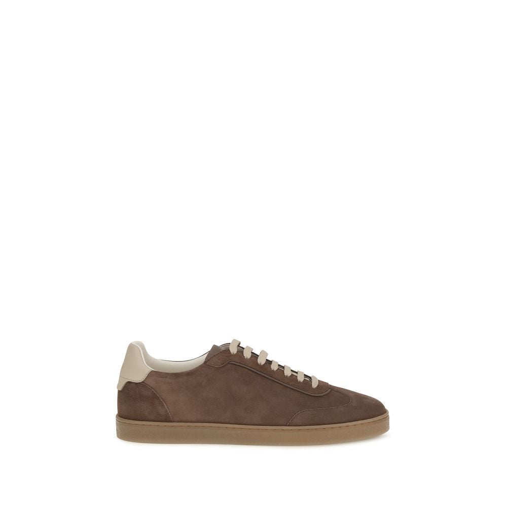 Brunello Cucinelli Beige Calf Leather Bos Taurus Low Top Men's Sneakers