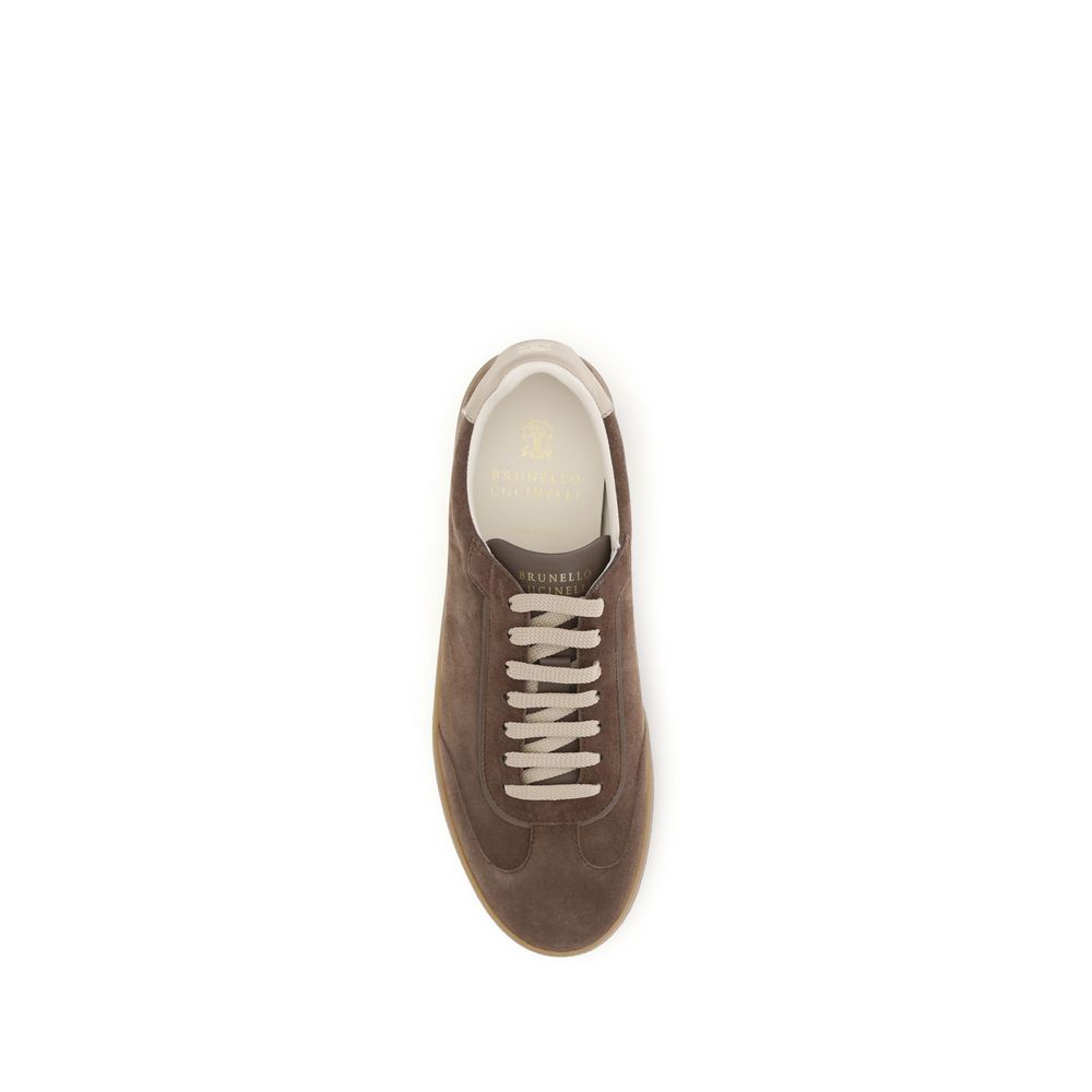 Brunello Cucinelli Beige Calf Leather Bos Taurus Low Top Men's Sneakers