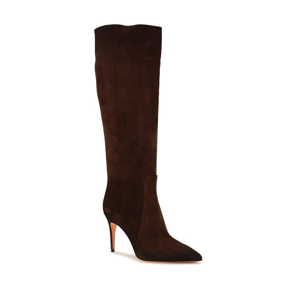Santoni Brown Calf Leather Bos Taurus High Heel Women's Boots
