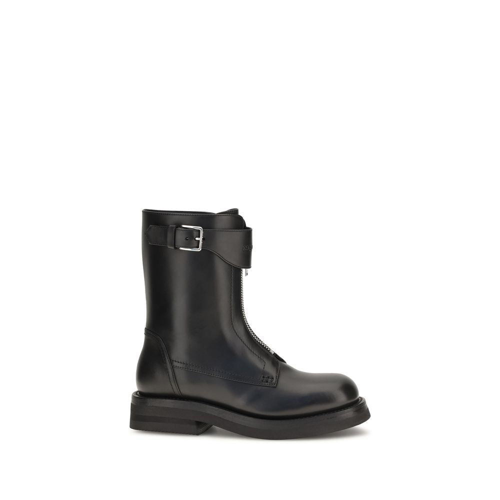 Alexander McQueen Black Calf Leather Bos Taurus Lace-Up Women's Boots