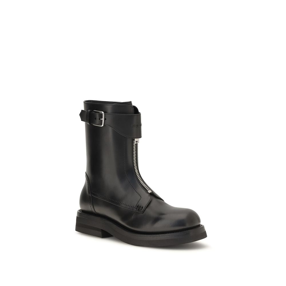 Alexander McQueen Black Calf Leather Bos Taurus Lace-Up Women's Boots