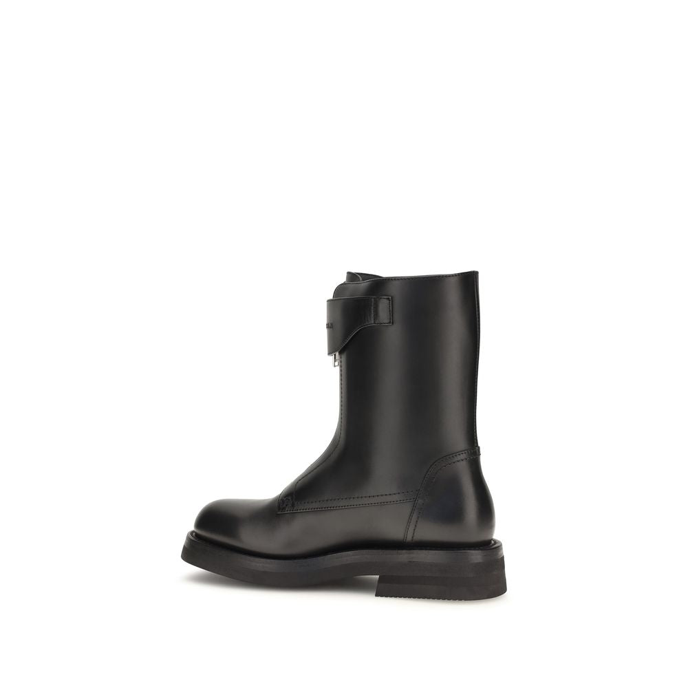 Alexander McQueen Black Calf Leather Bos Taurus Lace-Up Women's Boots