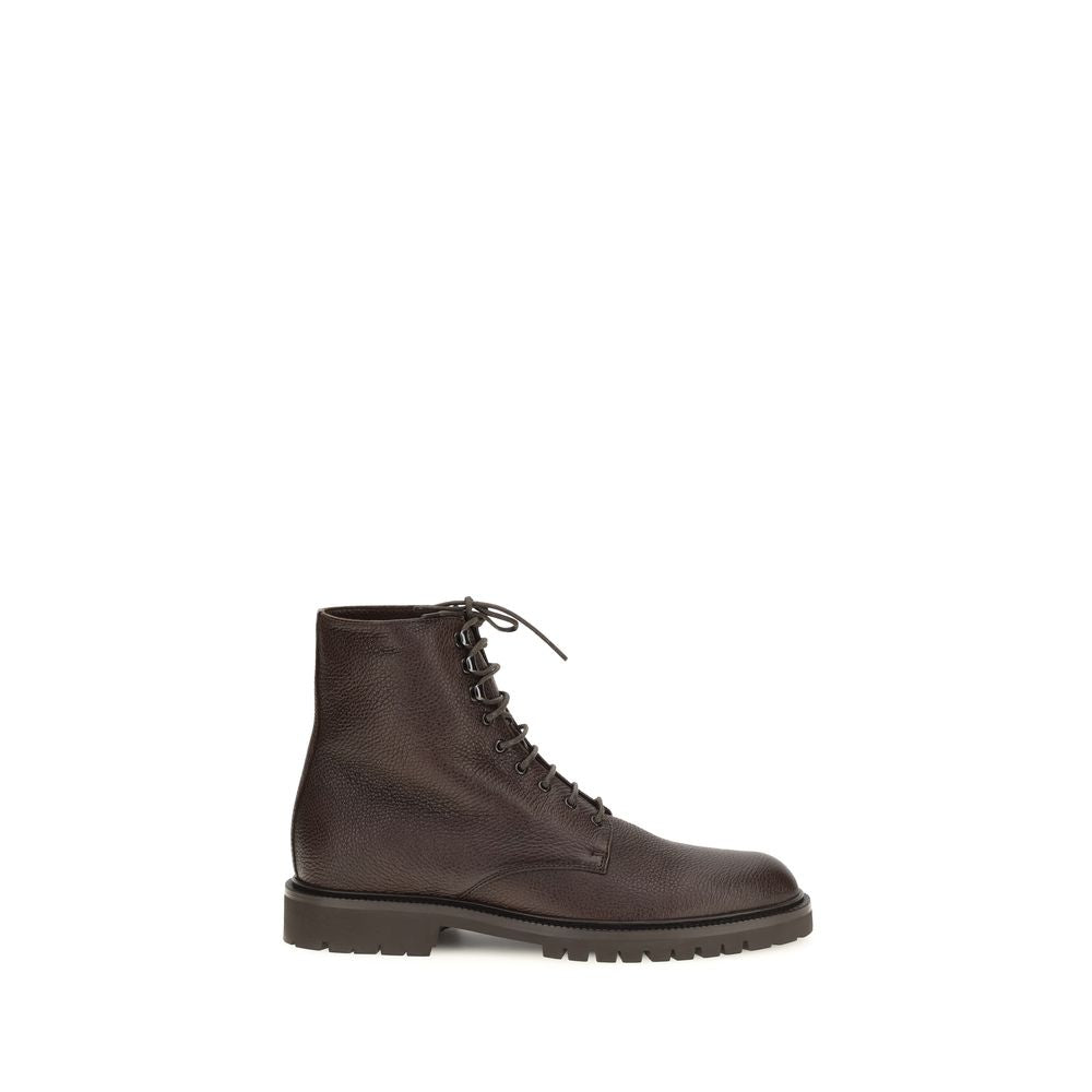 Brunello Cucinelli Brown Calf Leather Bos Taurus Lace-Up Men's Boots