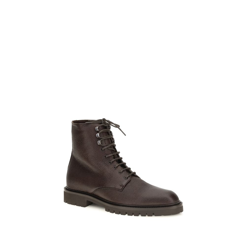 Brunello Cucinelli Brown Calf Leather Bos Taurus Lace-Up Men's Boots