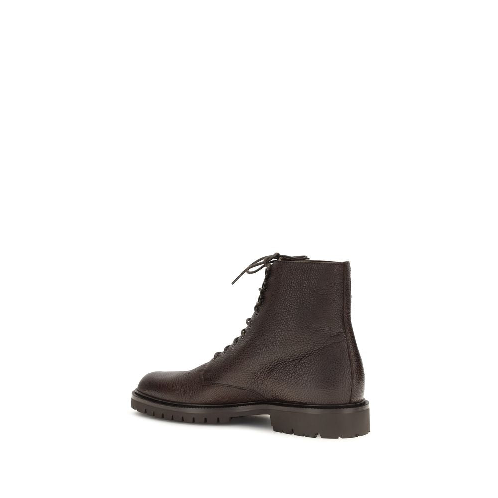 Brunello Cucinelli Brown Calf Leather Bos Taurus Lace-Up Men's Boots