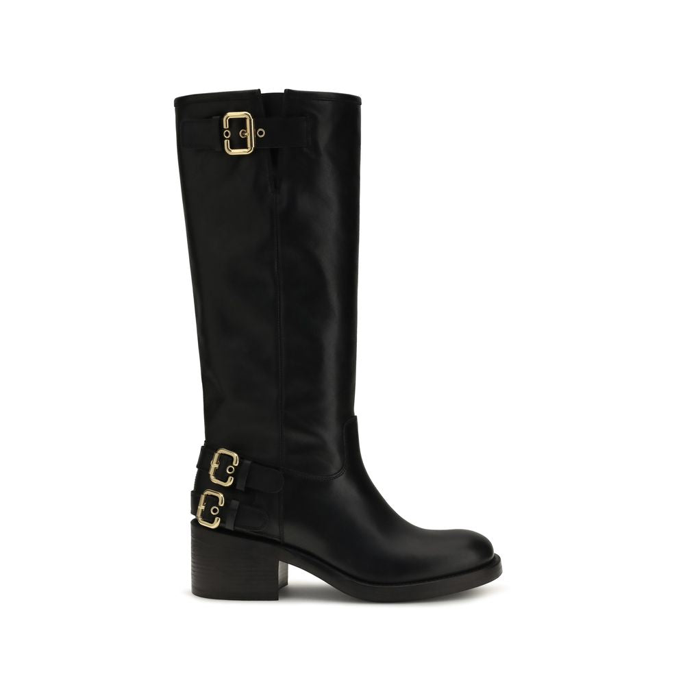 Chloé Black Calf Leather Bos Taurus Flat Women's Boots