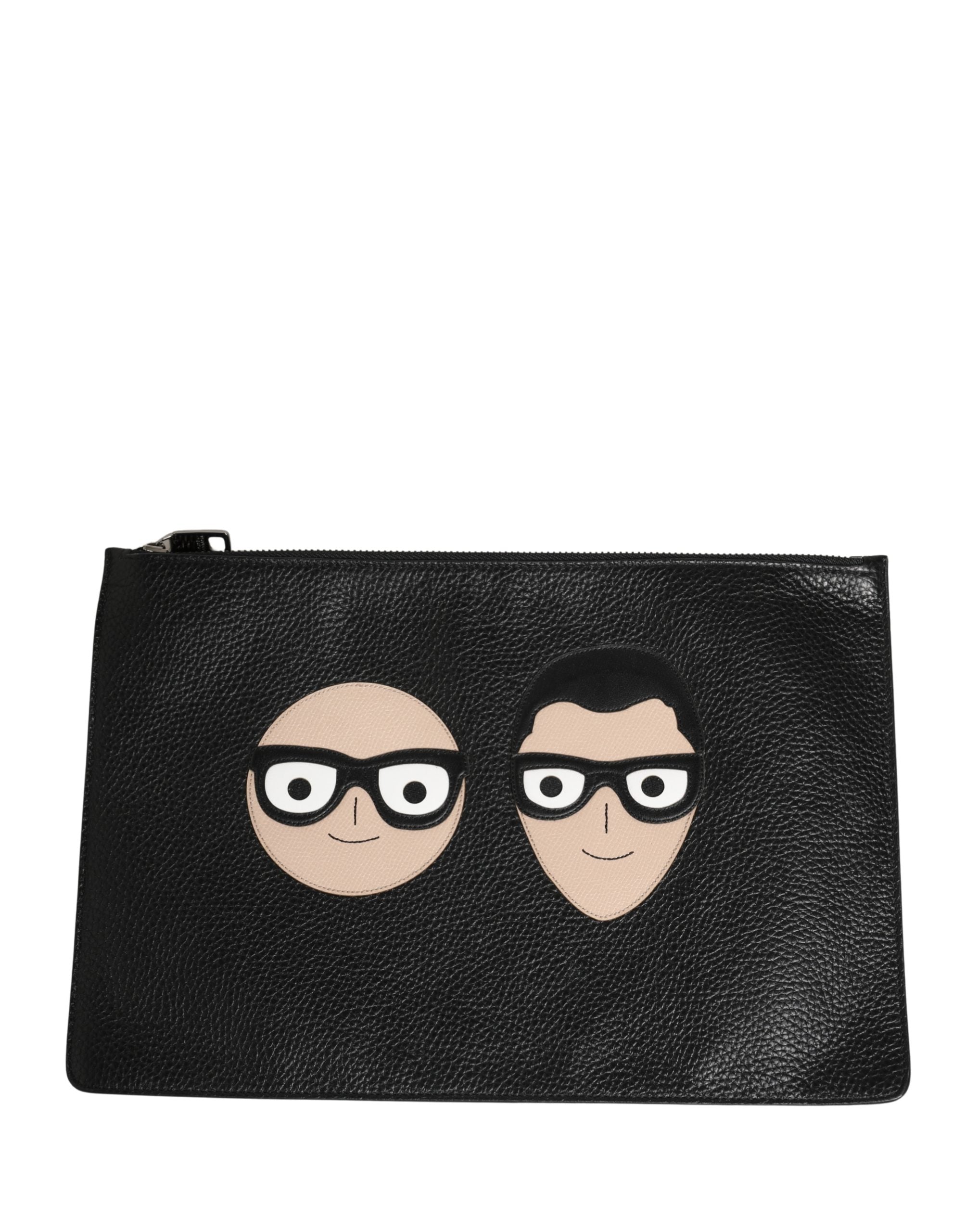 Dolce & Gabbana Black #DGFamily Embellished Leather Clutch Borse Men's Bag