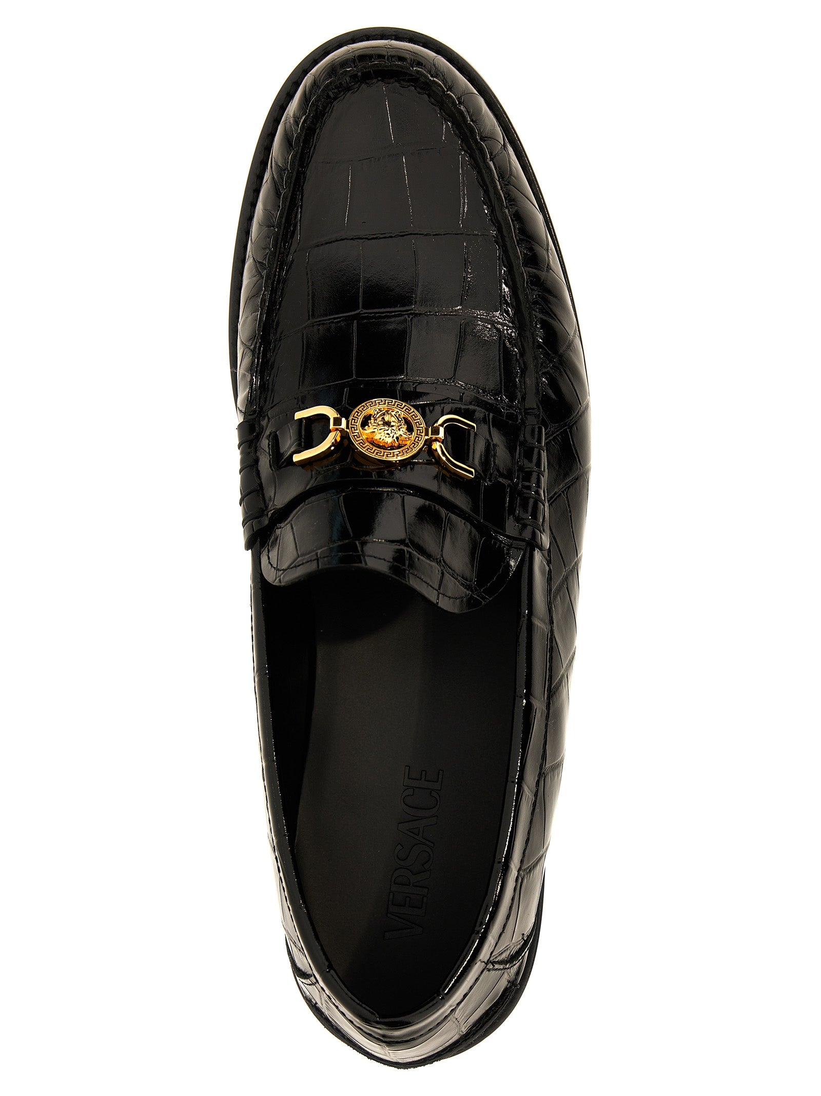 Versace Black Velvet Leather Slip-On Men's Loafers
