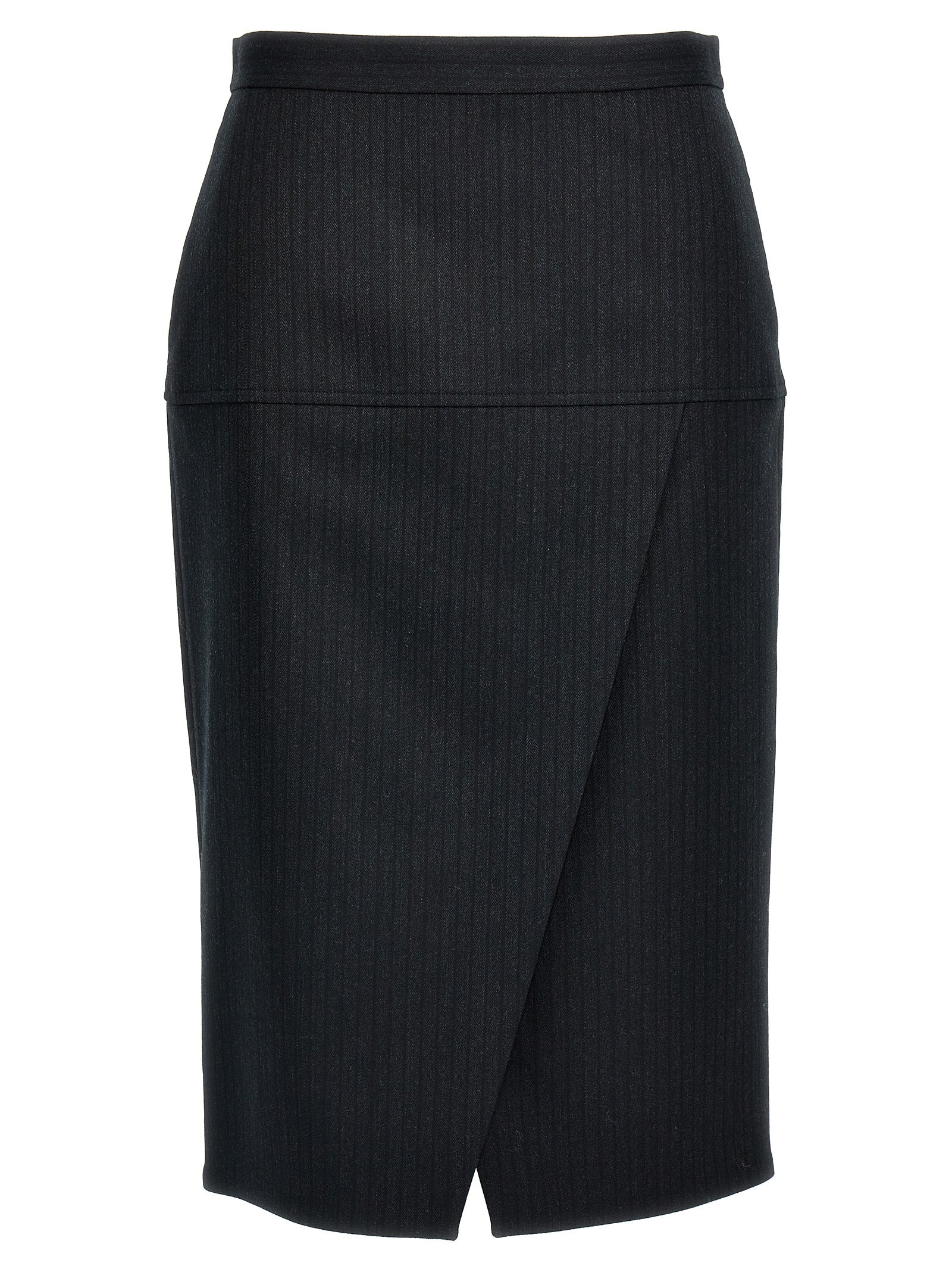 Fendi Gray Virgin Wool Midi Women's Skirt