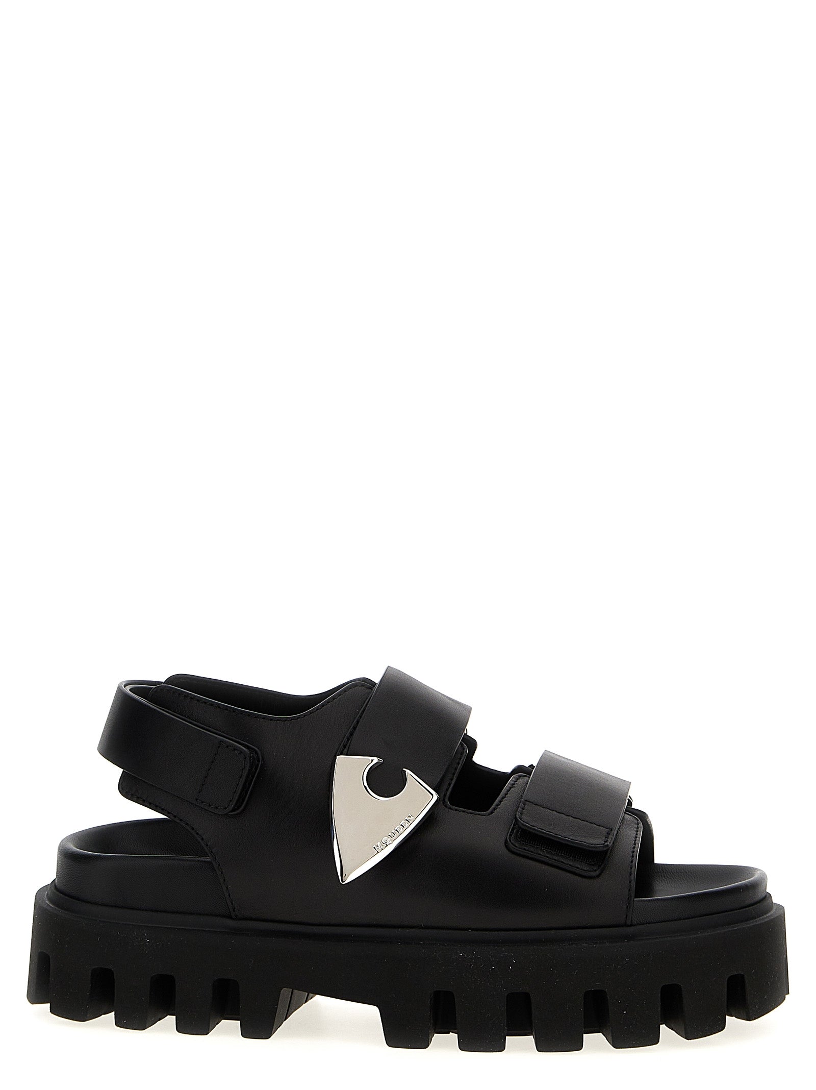 Alexander McQueen Black Calf Leather Bos Taurus Flat Women's Sandals