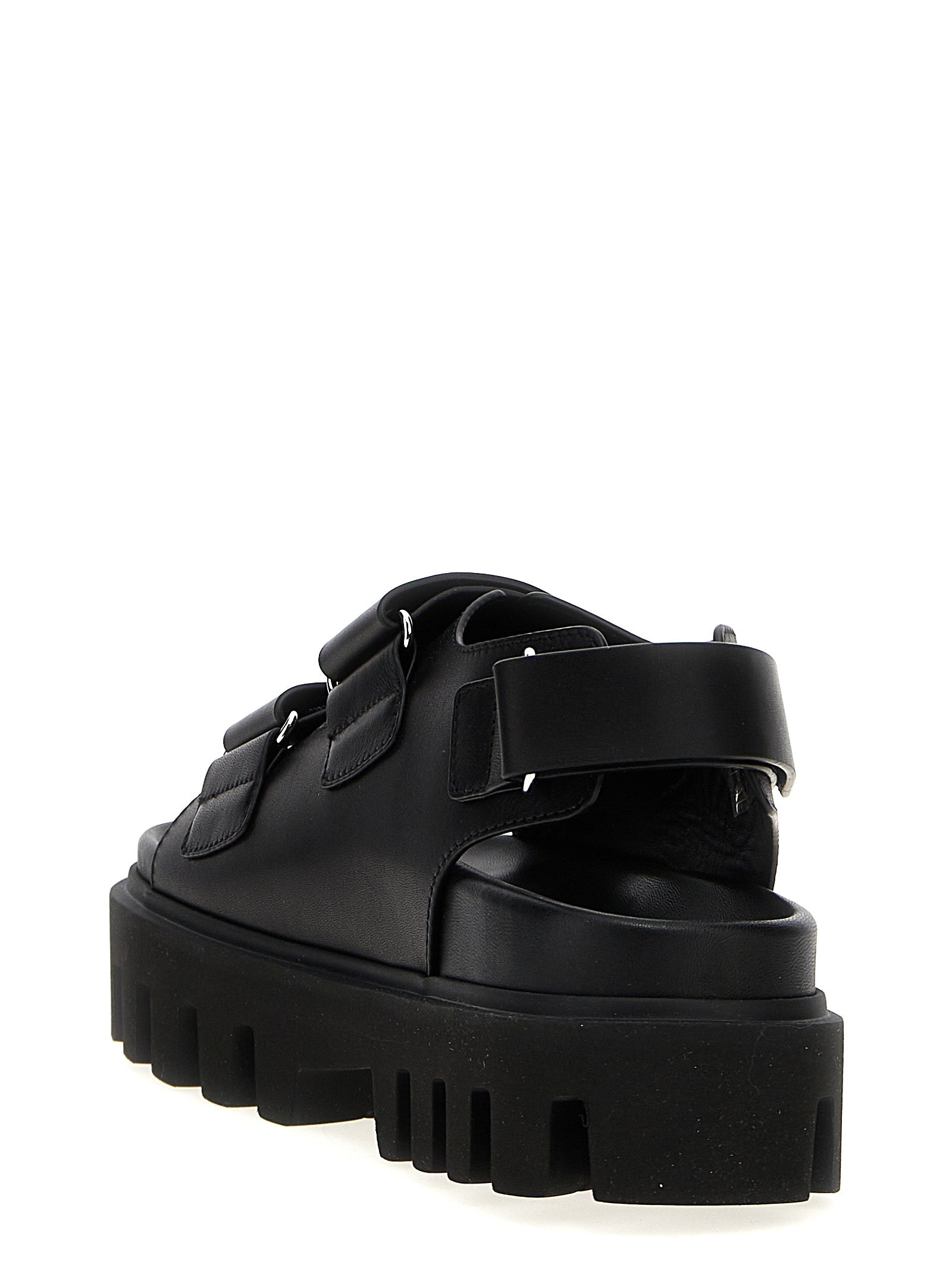Alexander McQueen Black Calf Leather Bos Taurus Flat Women's Sandals