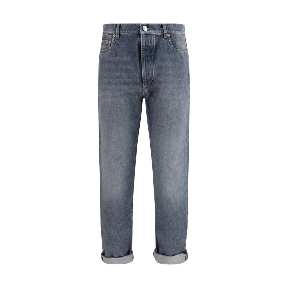 Brunello Cucinelli Gray Cotton Straight-Leg Men's Jeans