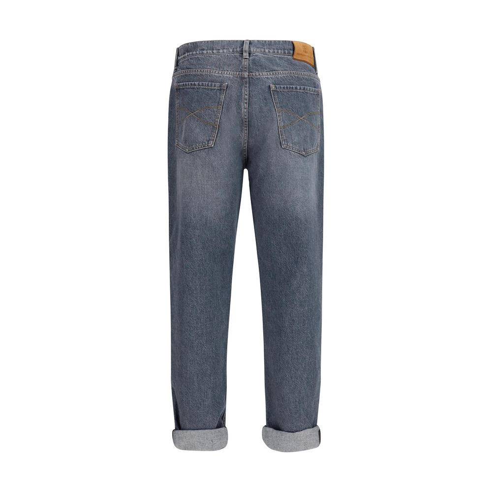 Brunello Cucinelli Gray Cotton Straight-Leg Men's Jeans