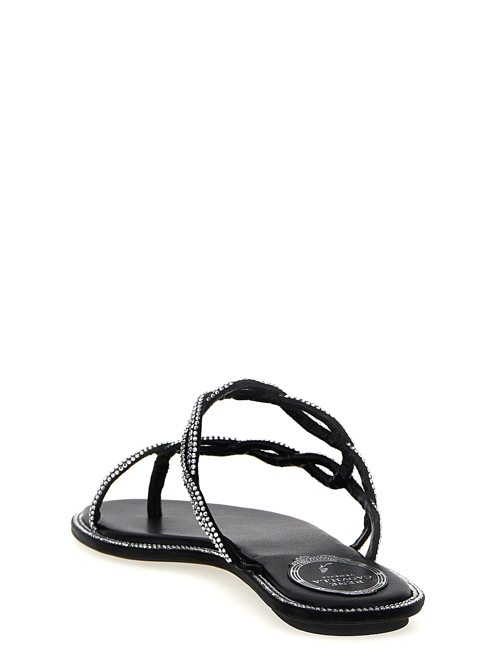 RENE CAOVILLA Black Satin Women's Slides