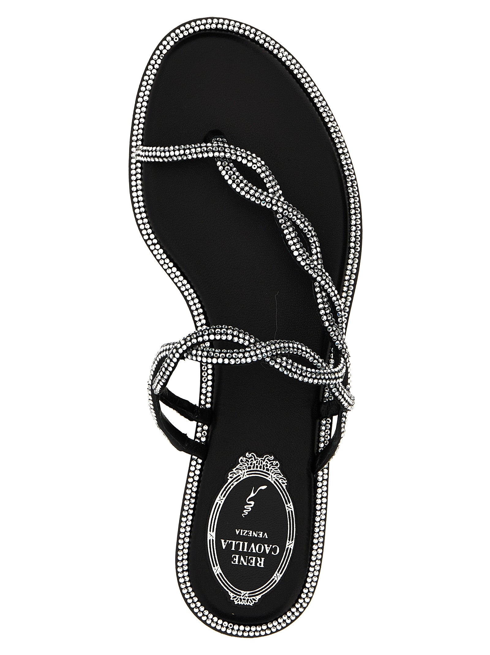RENE CAOVILLA Black Satin Women's Slides