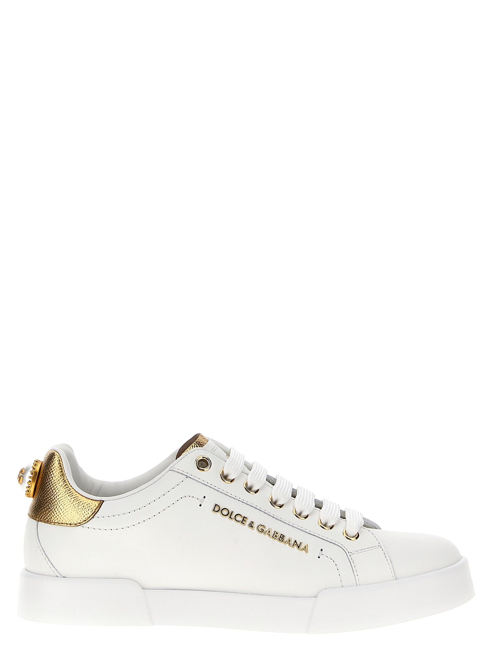 Dolce & Gabbana Gold Calfskin Low Top Women's Sneakers