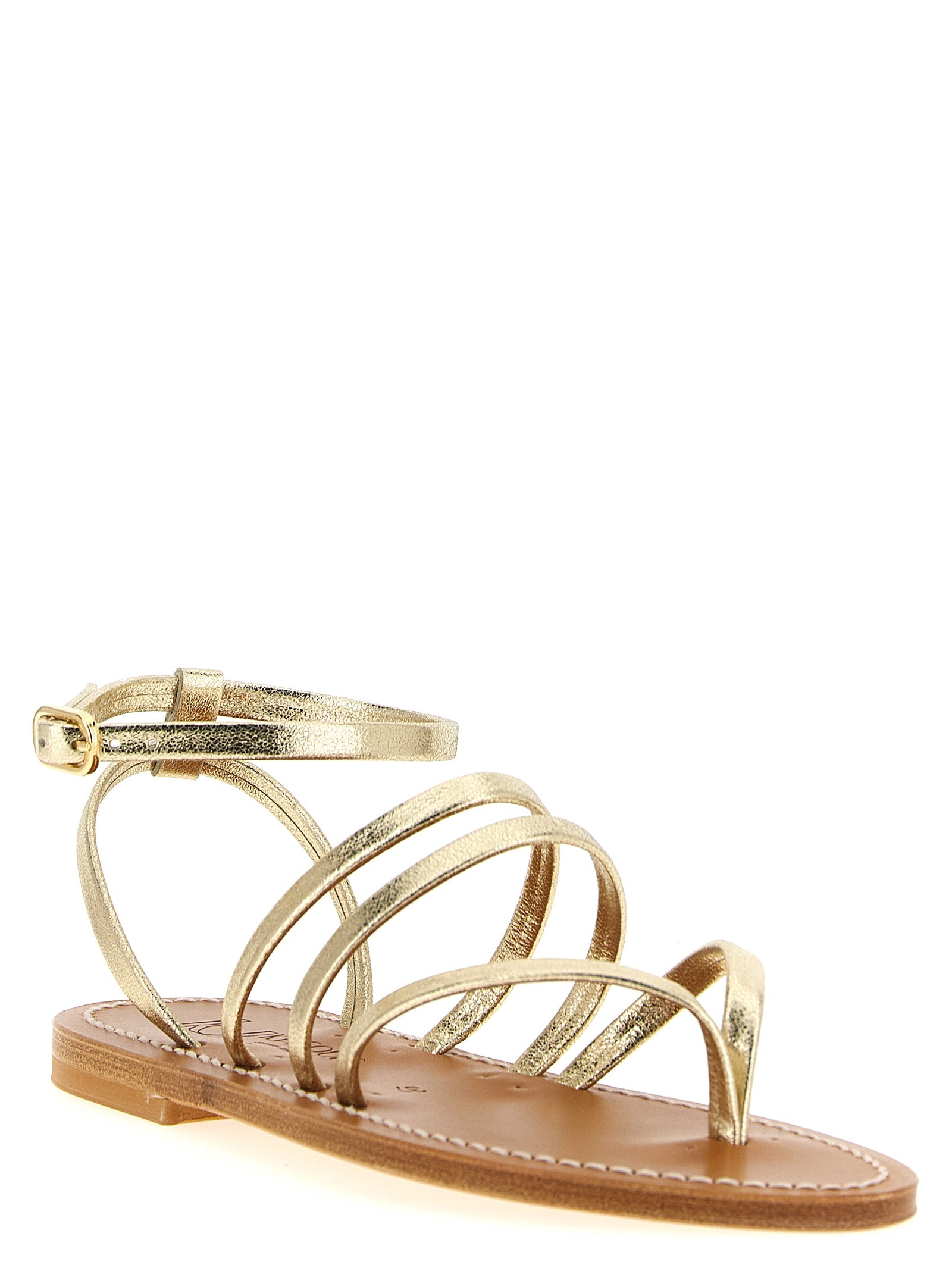 K.JACQUES SAINT TROPEZ Gold Cowhide Flat Women's Sandals