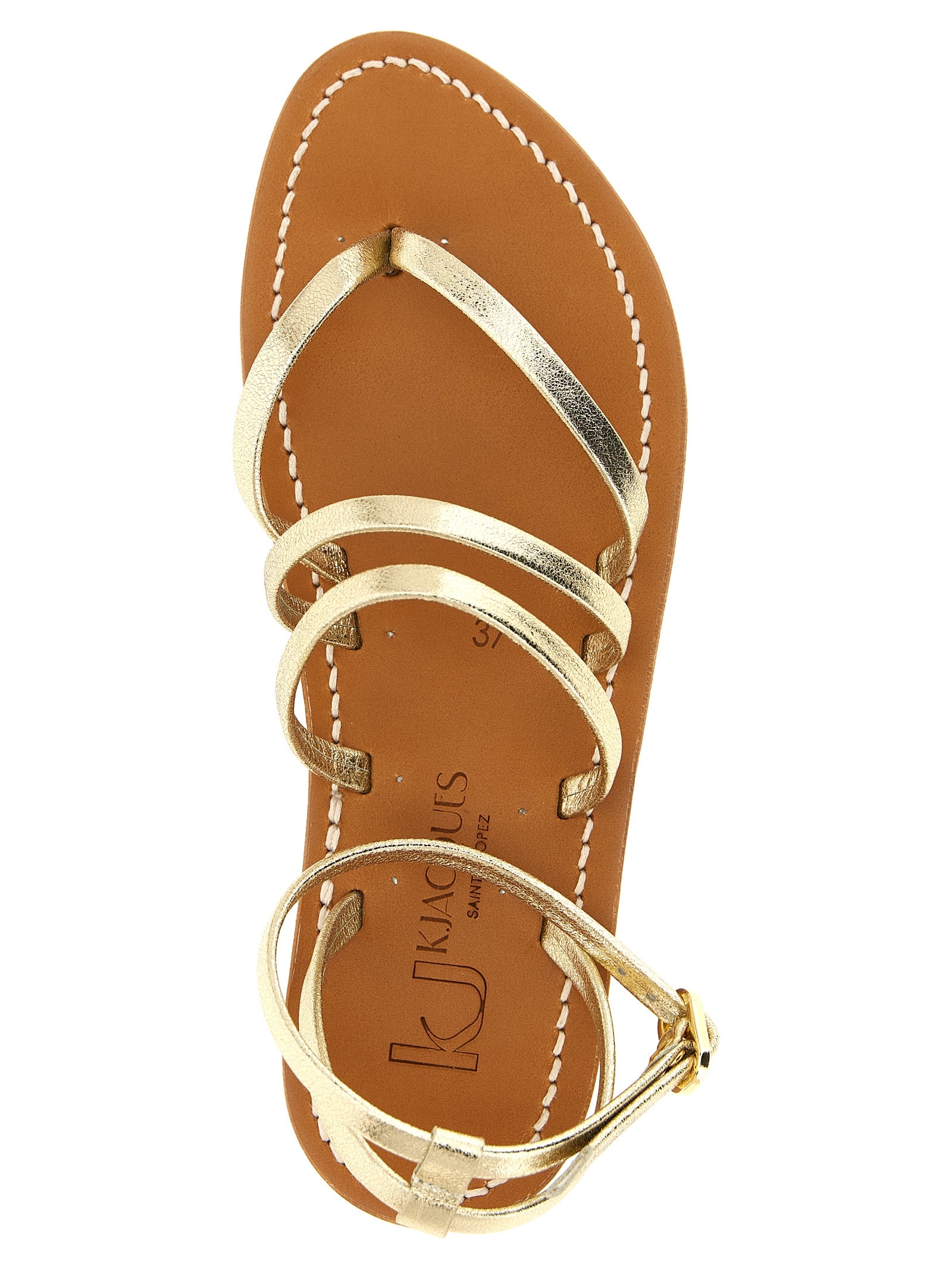 K.JACQUES SAINT TROPEZ Gold Cowhide Flat Women's Sandals