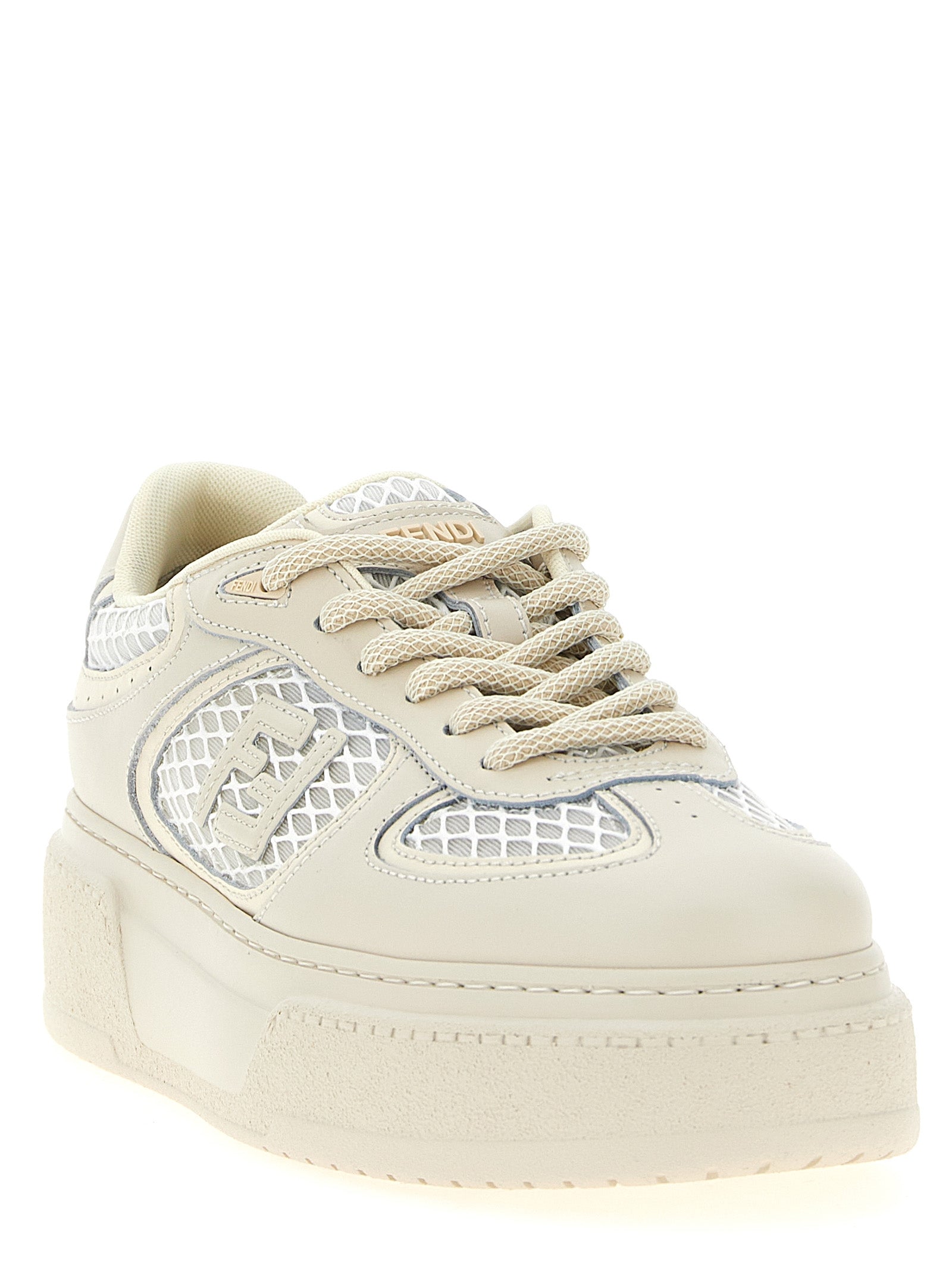 Fendi Beige Calfskin Platform Women's Sneakers