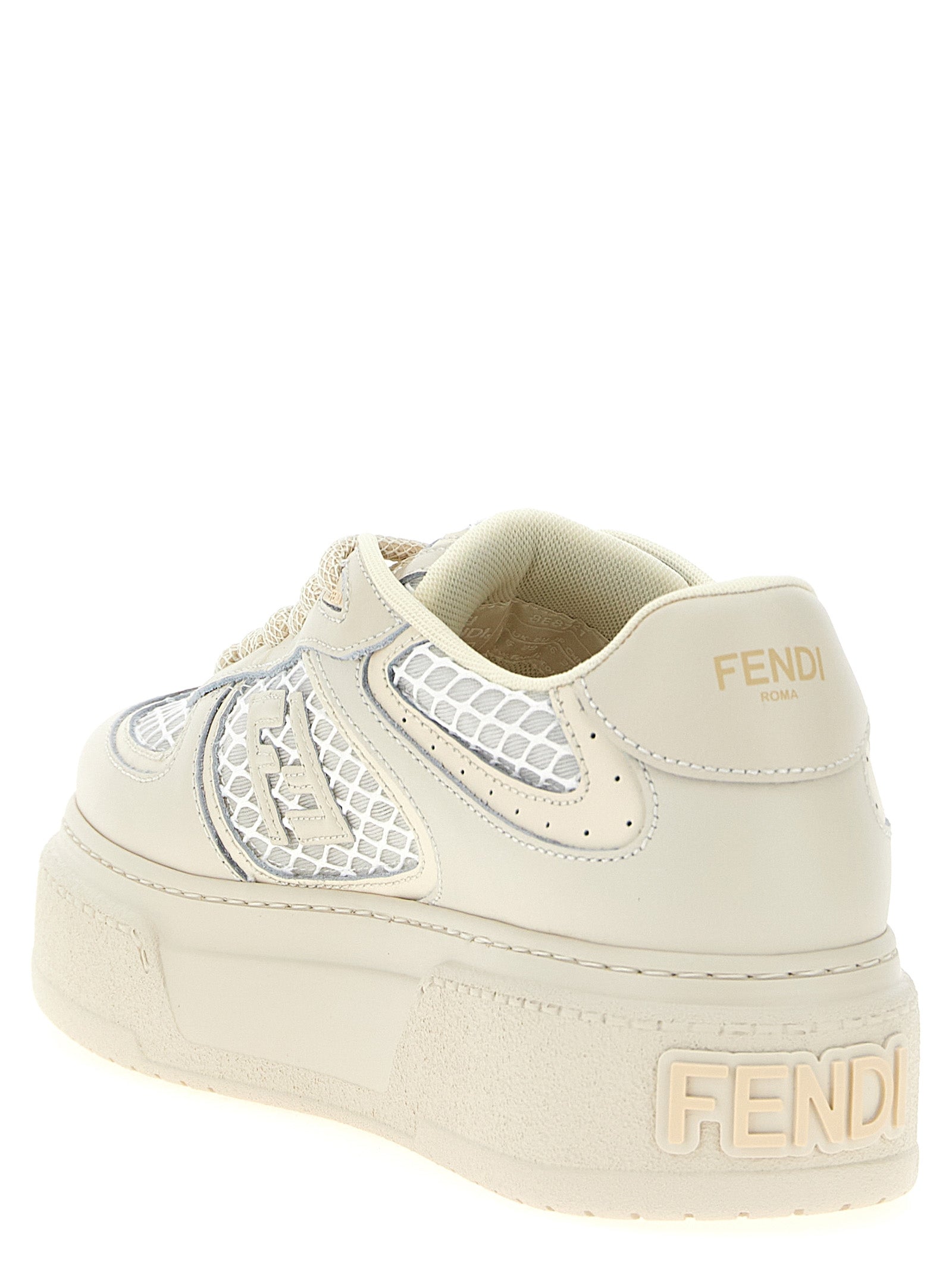 Fendi Beige Calfskin Platform Women's Sneakers