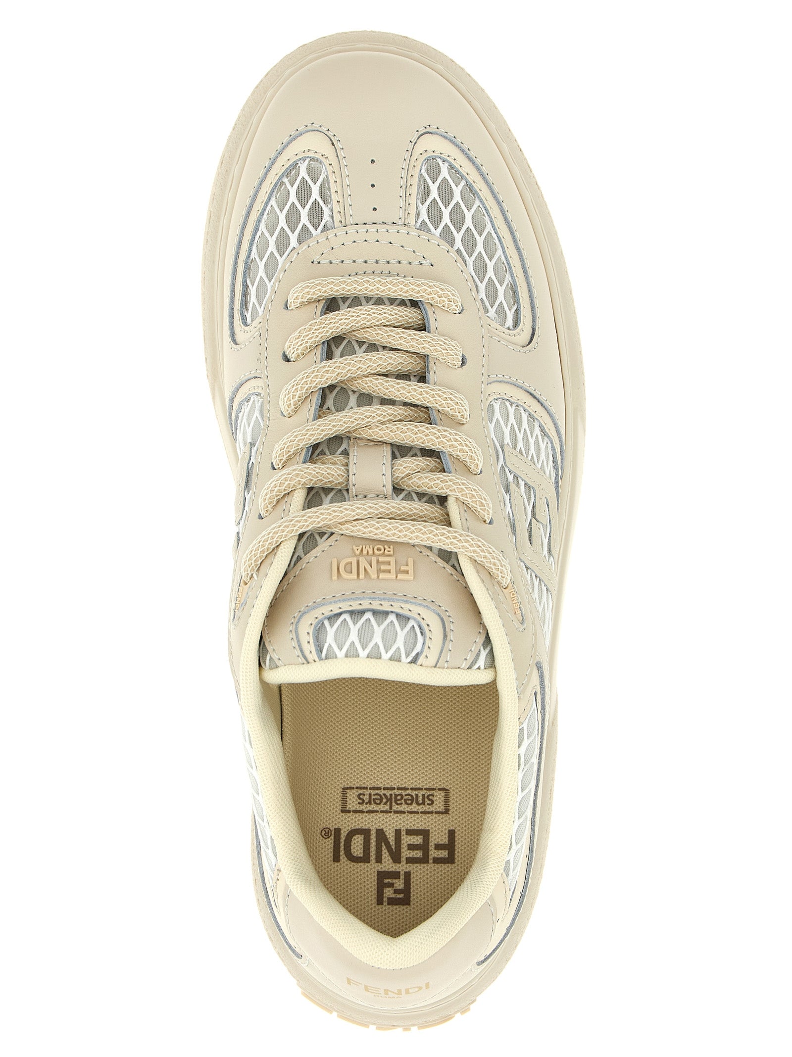 Fendi Beige Calfskin Platform Women's Sneakers