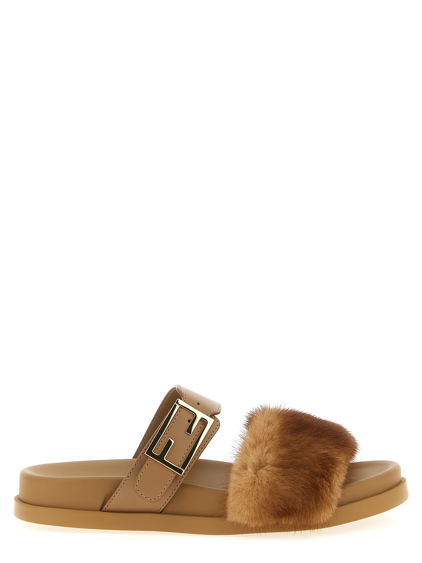Fendi Brown Leather Women's Slides