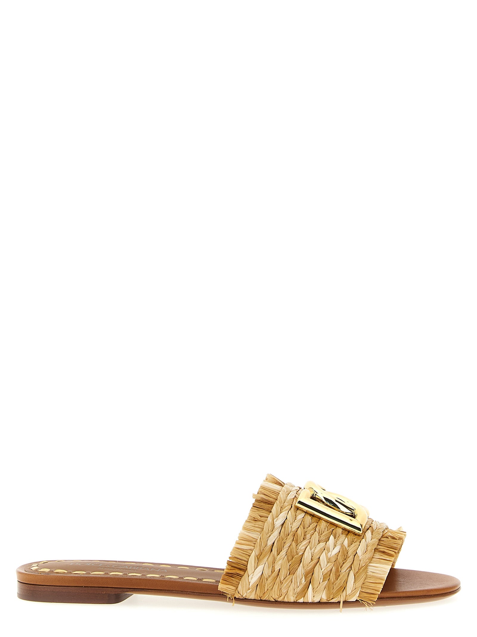 Dolce & Gabbana Brown Raffia Women's Slides
