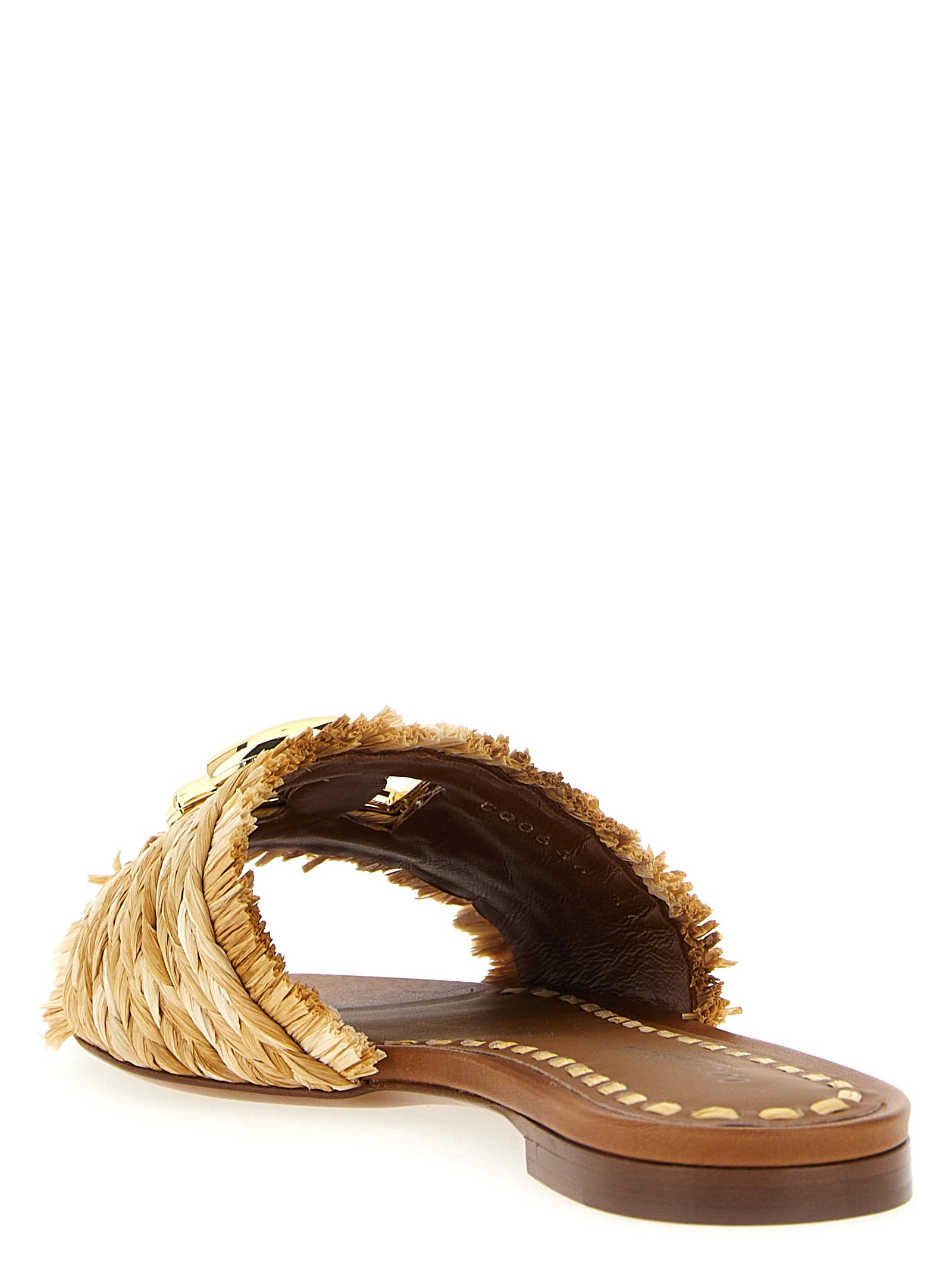 Dolce & Gabbana Brown Raffia Women's Slides