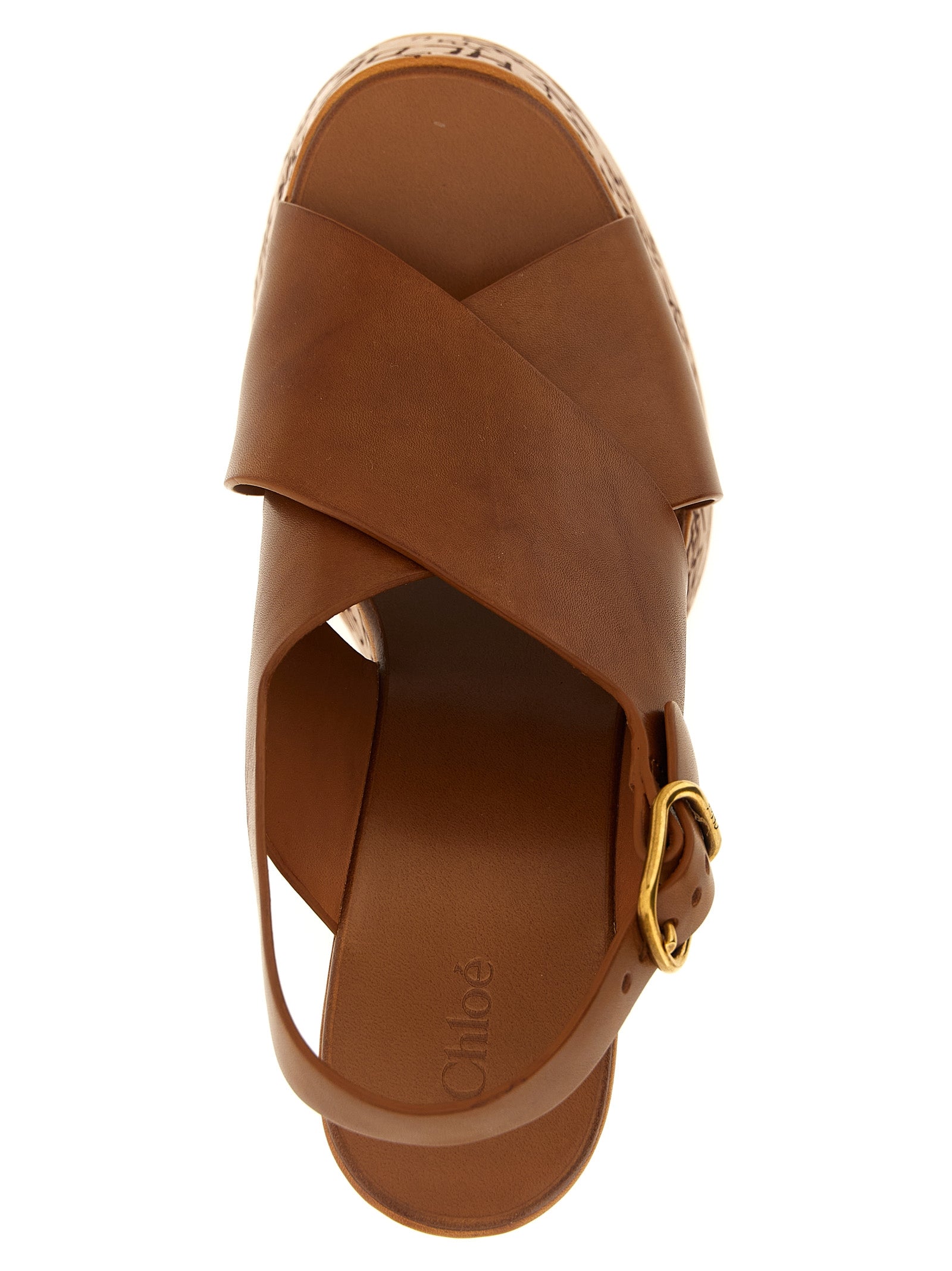 Chloé Brown Calfskin Wedge Women's Sandals