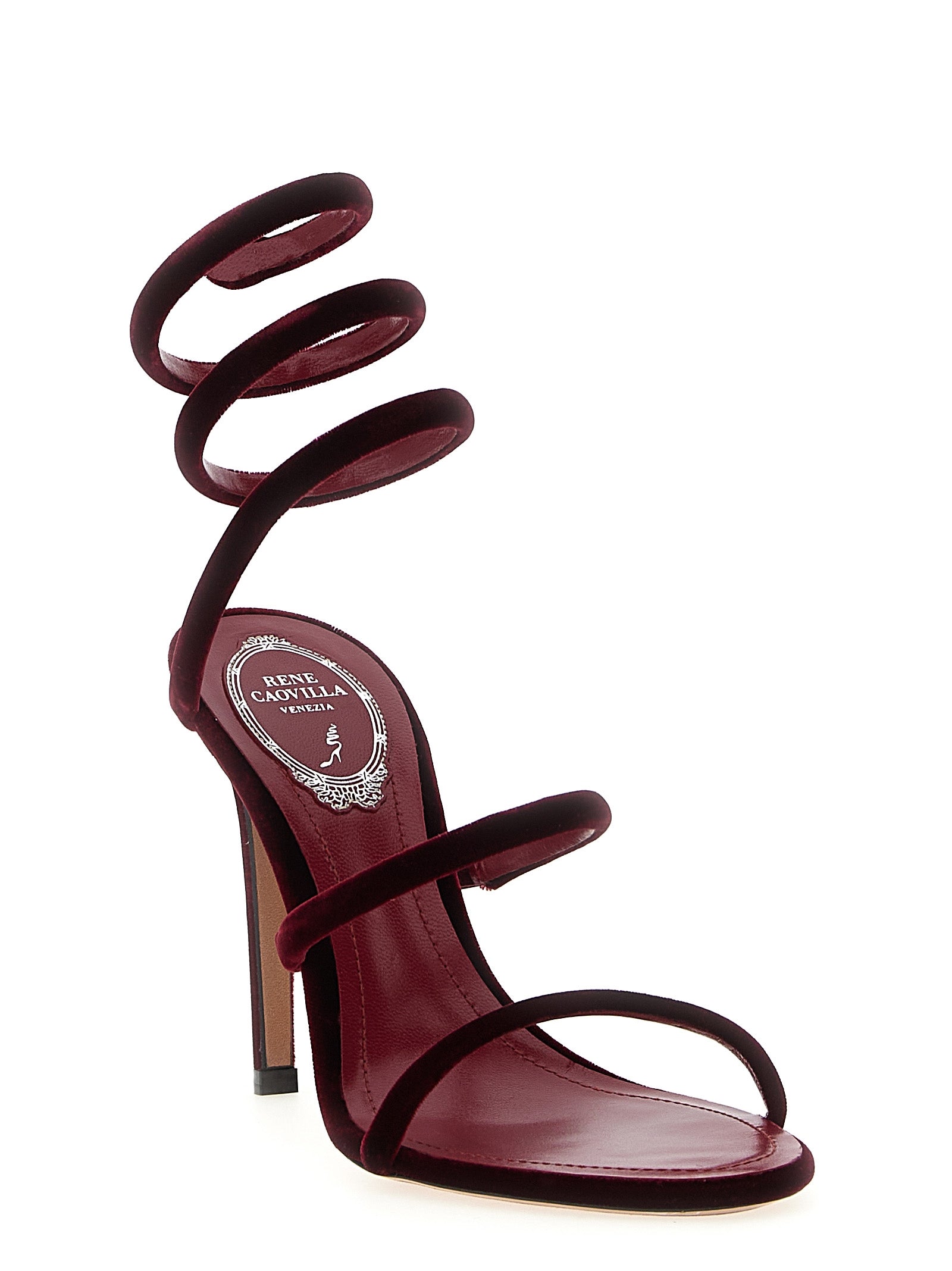 RENE CAOVILLA Bordeaux Textile Stiletto Heel Women's Sandals