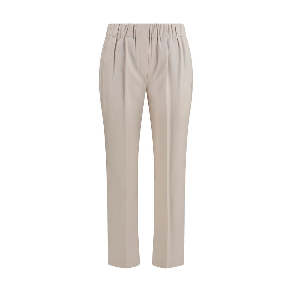 Brunello Cucinelli Beige Cotton Casual Women's Pants