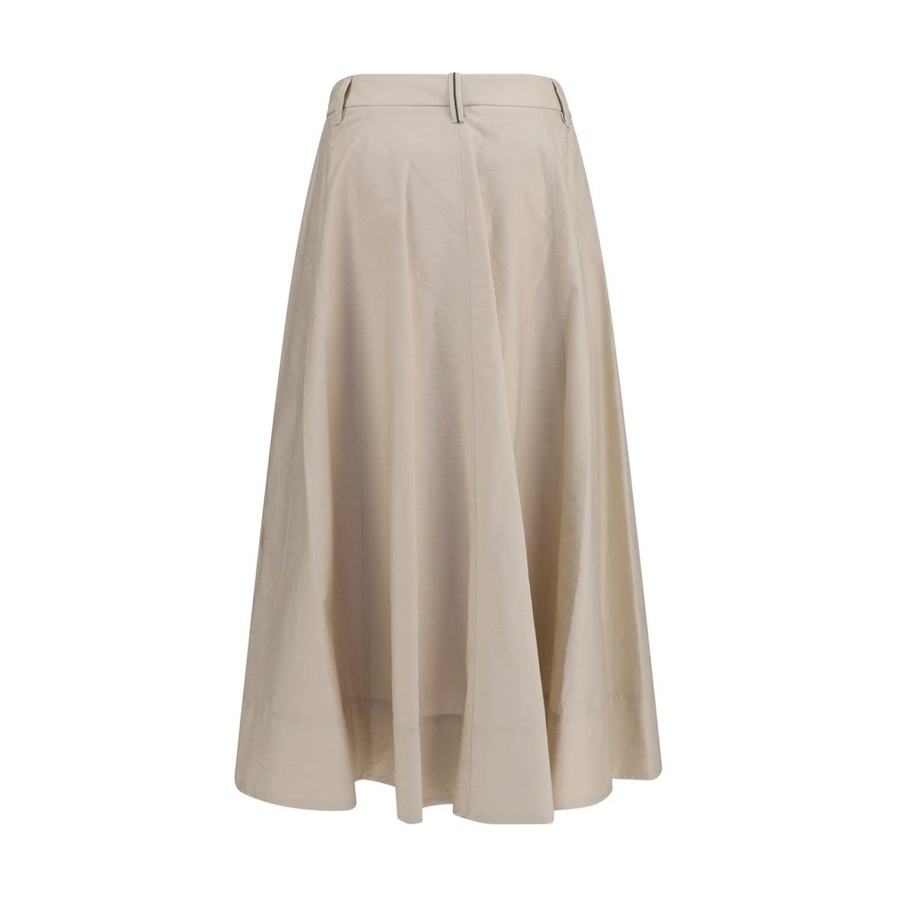 Brunello Cucinelli Beige Cotton Midi Women's Skirt