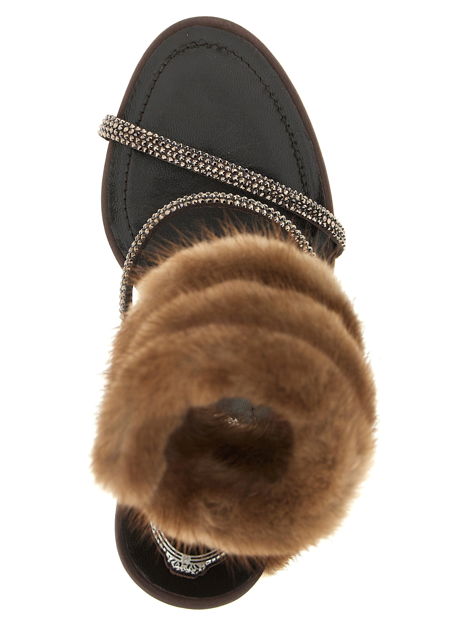 RENE CAOVILLA Brown Satin Stiletto Heel Women's Sandals