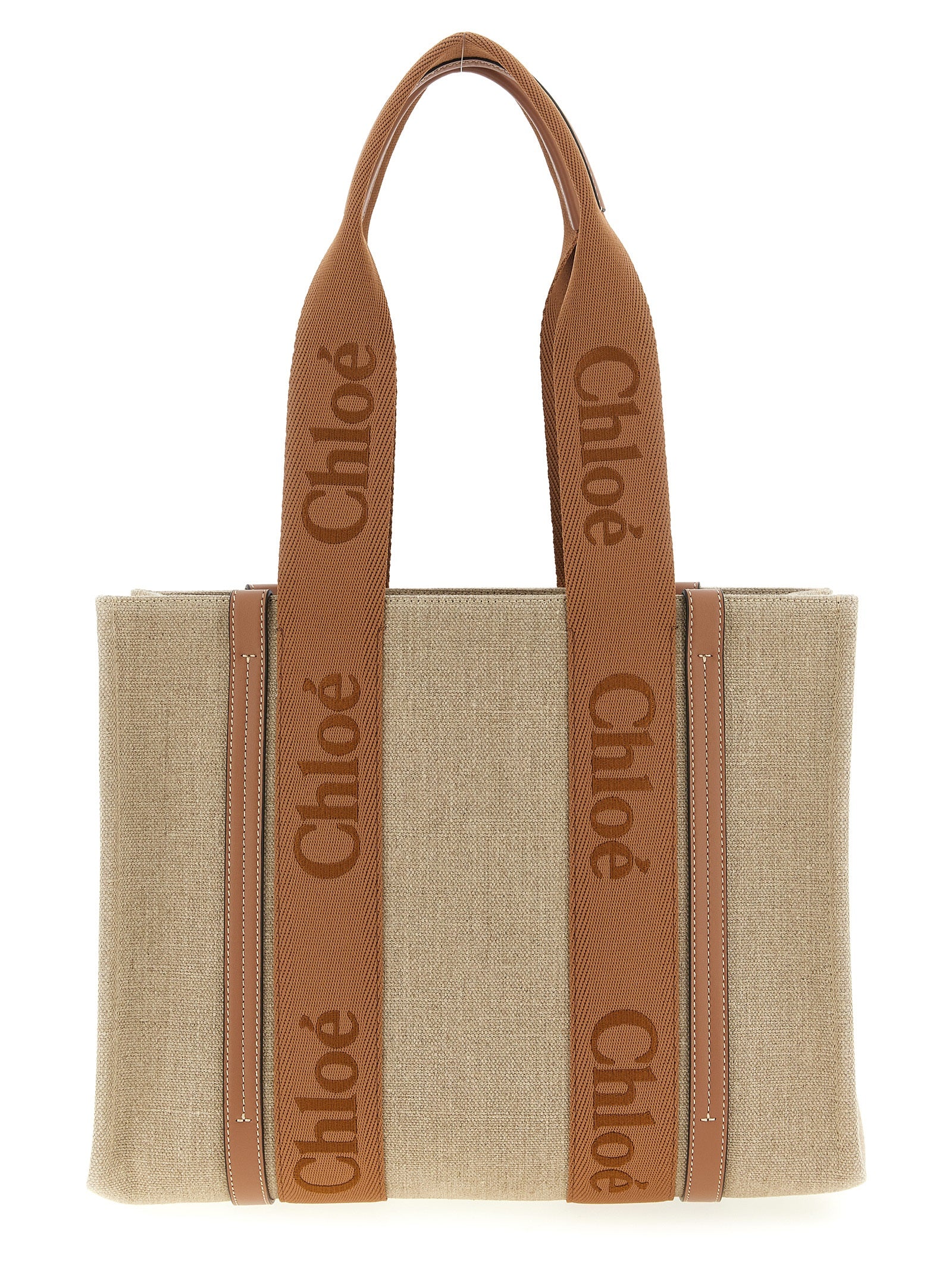 Chloé Brown Linen Tote Women's Bag