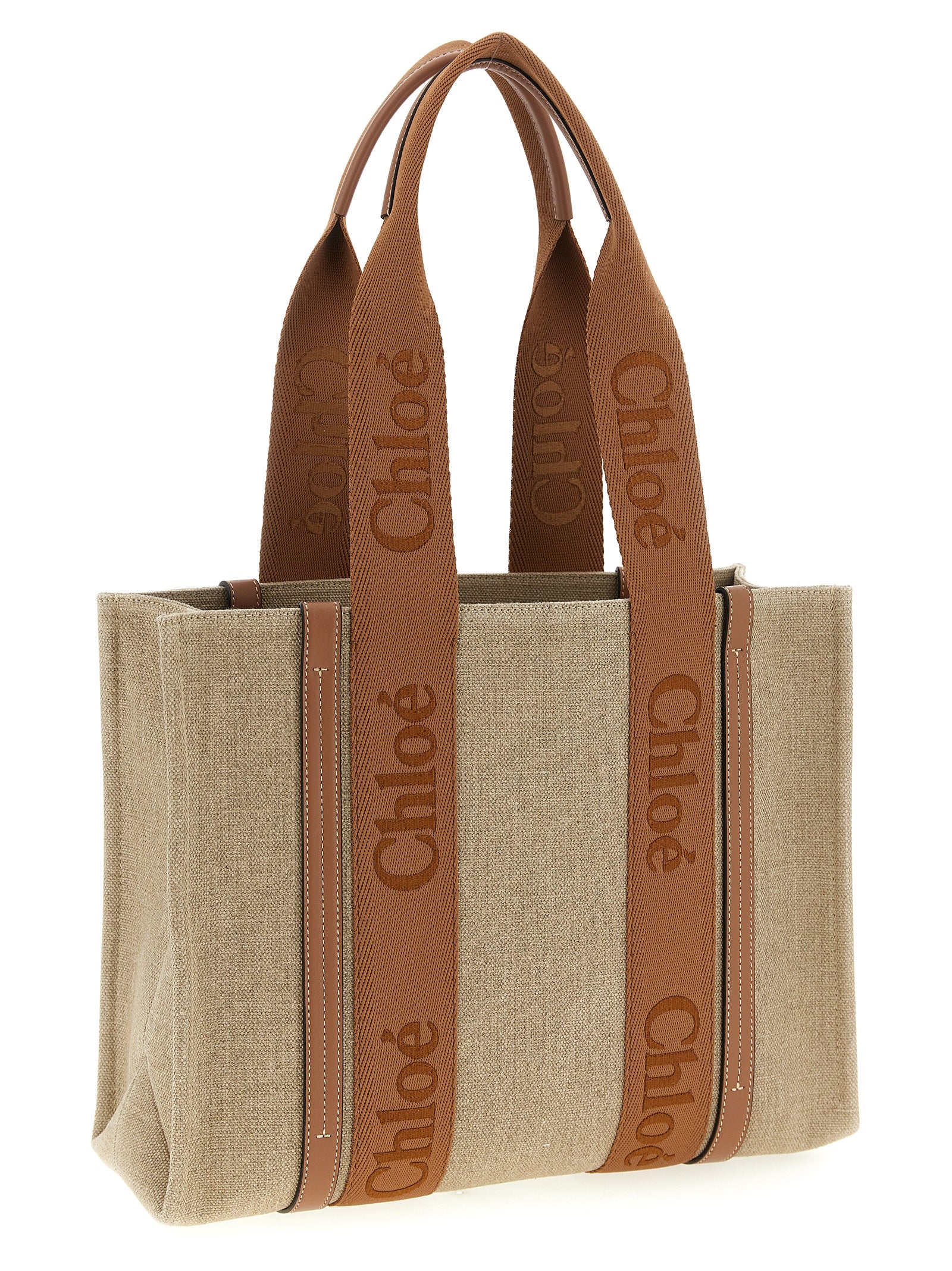 Chloé Brown Linen Tote Women's Bag