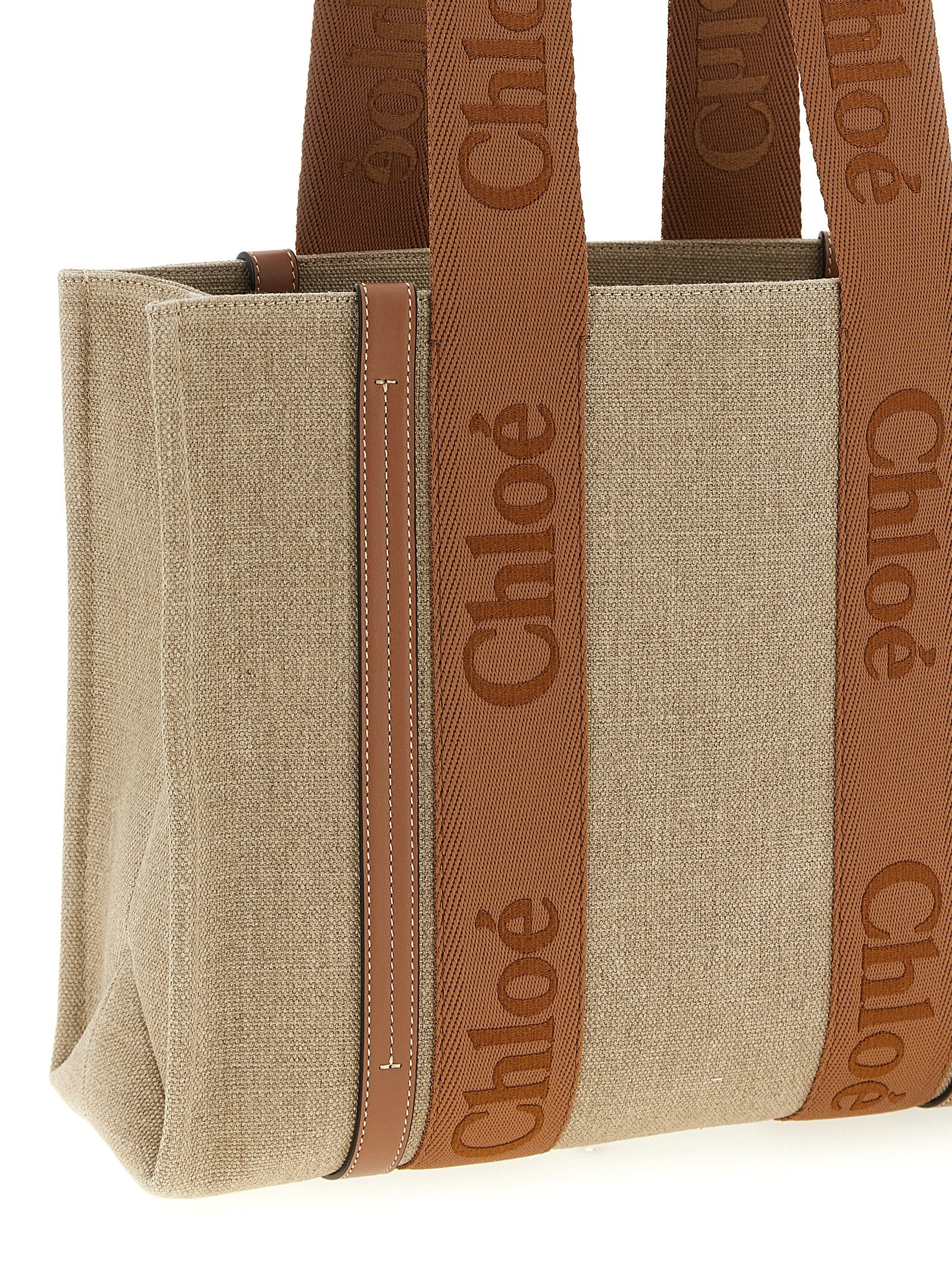Chloé Brown Linen Tote Women's Bag