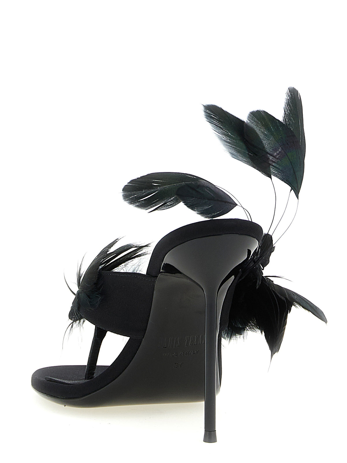 Paris Texas Black Silk Stiletto Heel Women's Sandals