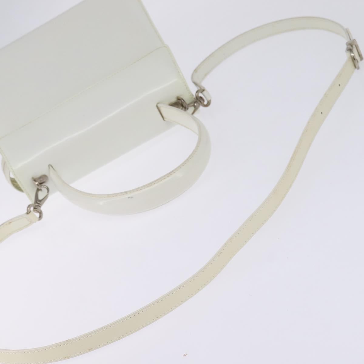 Salvatore Ferragamo Gancini Patent Leather White Patent_Leather Handbag (Pre-Owned)