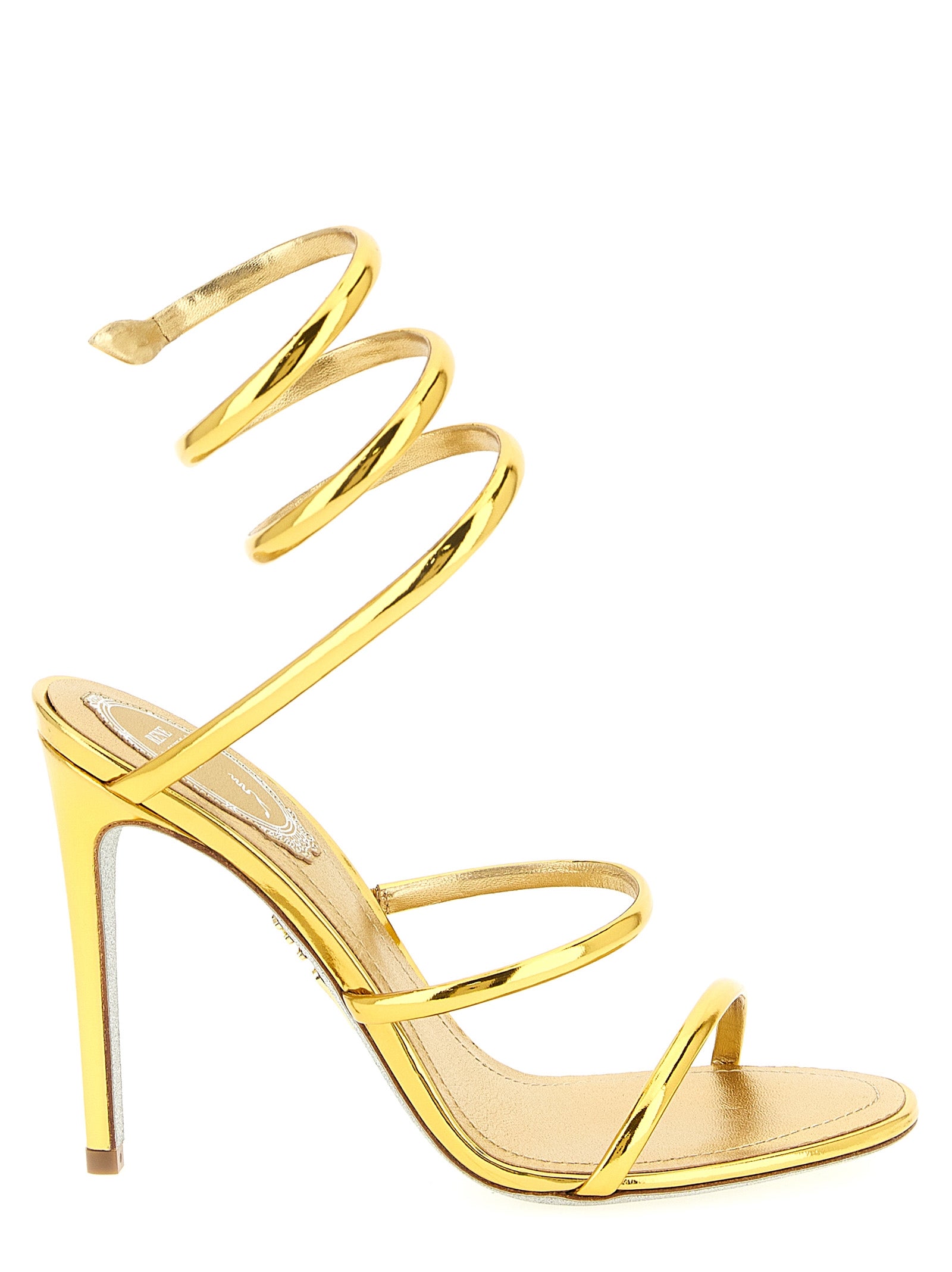 RENE CAOVILLA Gold Calfskin Stiletto Heel Women's Sandals