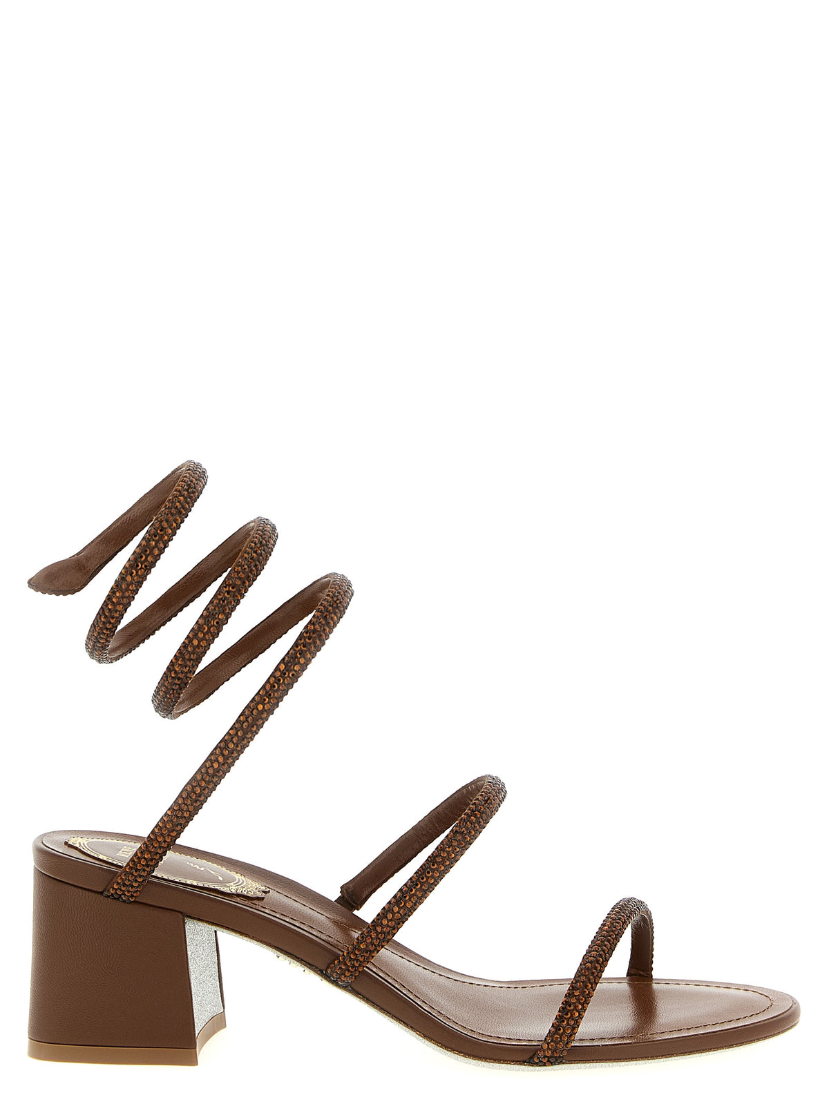 RENE CAOVILLA Brown Viscose Strap-On Women's Sandals