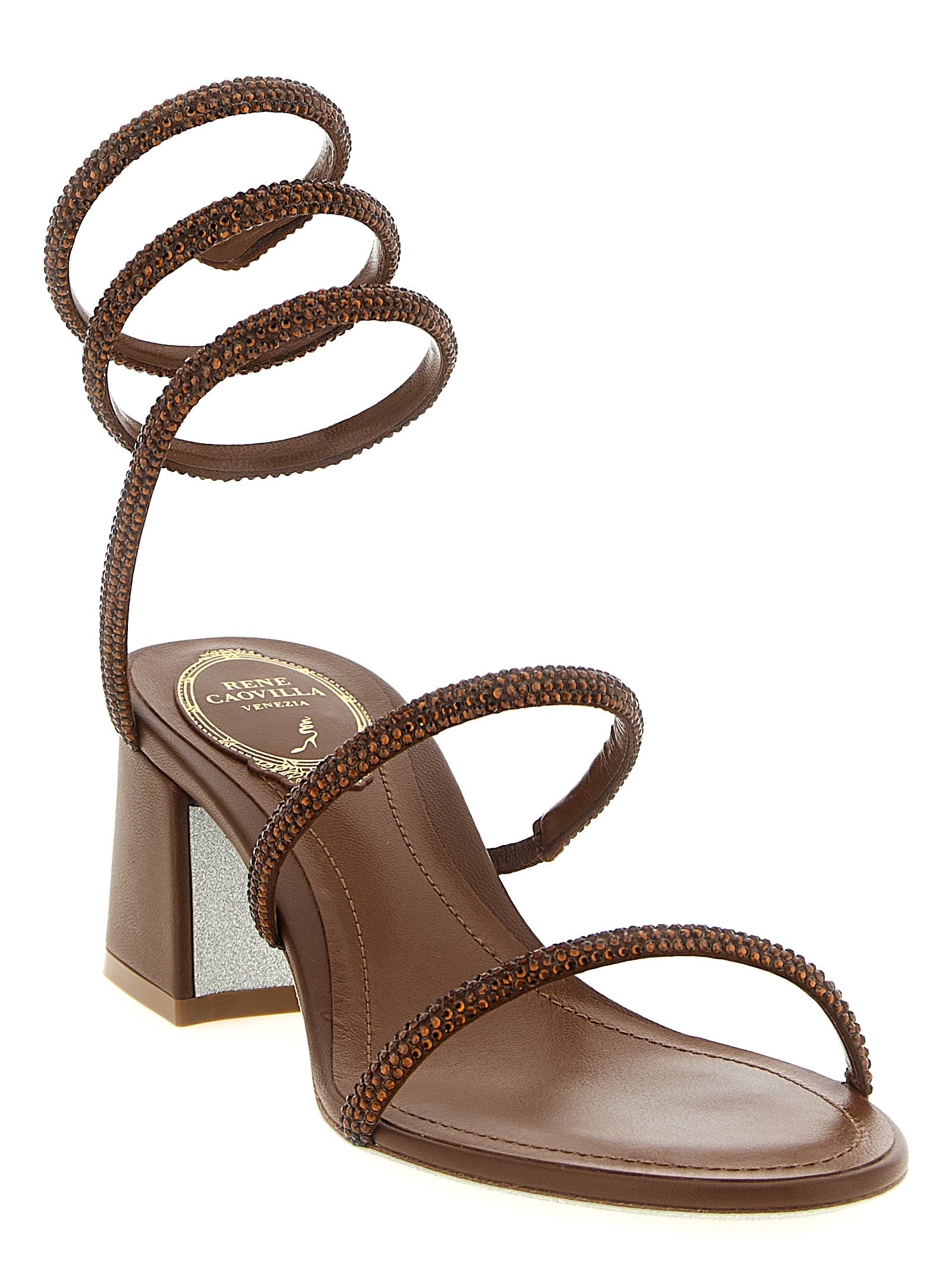 RENE CAOVILLA Brown Viscose Strap-On Women's Sandals
