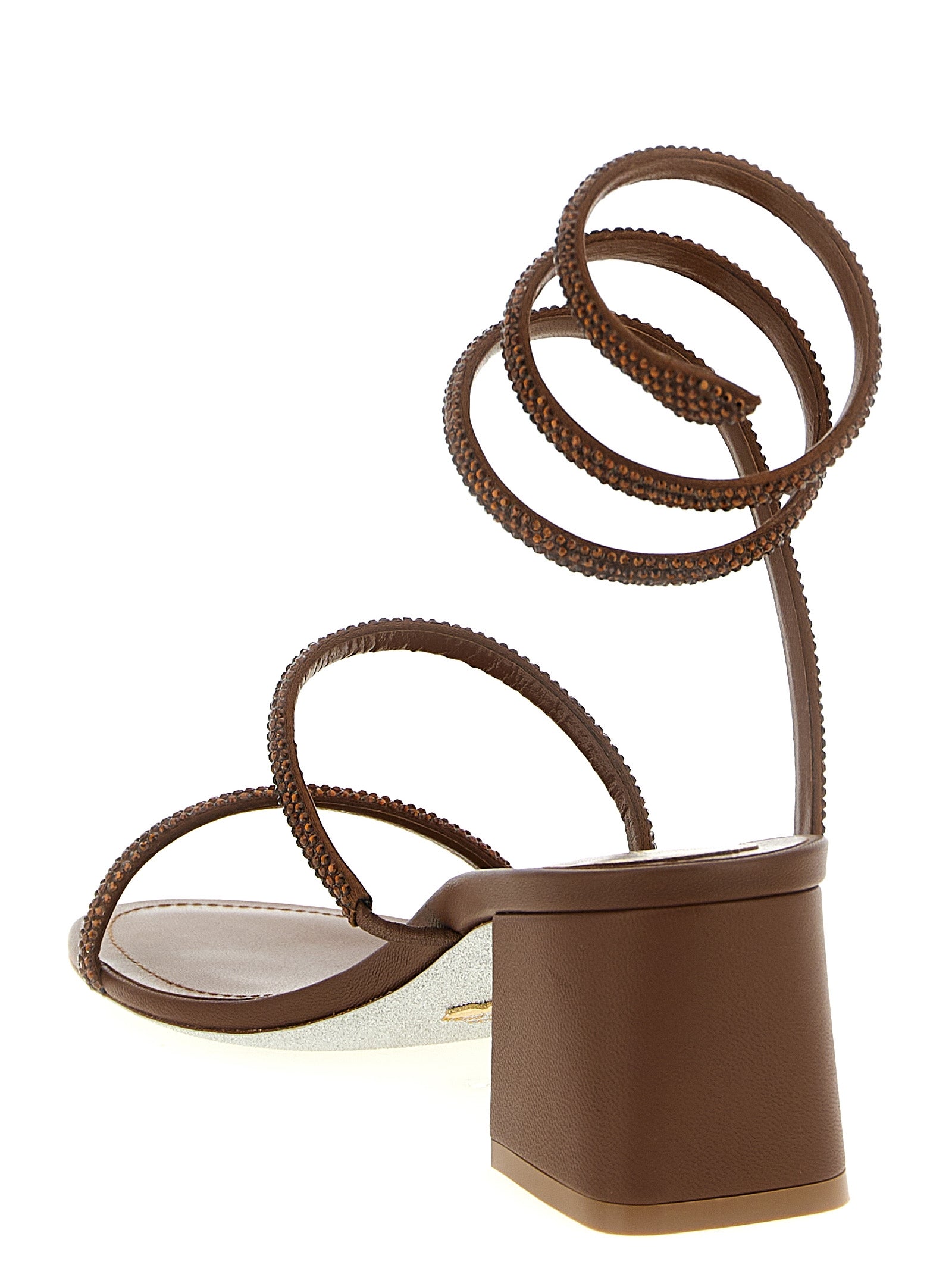 RENE CAOVILLA Brown Viscose Strap-On Women's Sandals