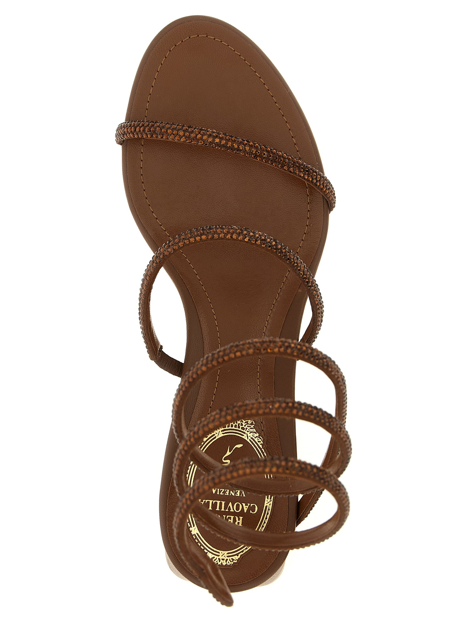 RENE CAOVILLA Brown Viscose Strap-On Women's Sandals