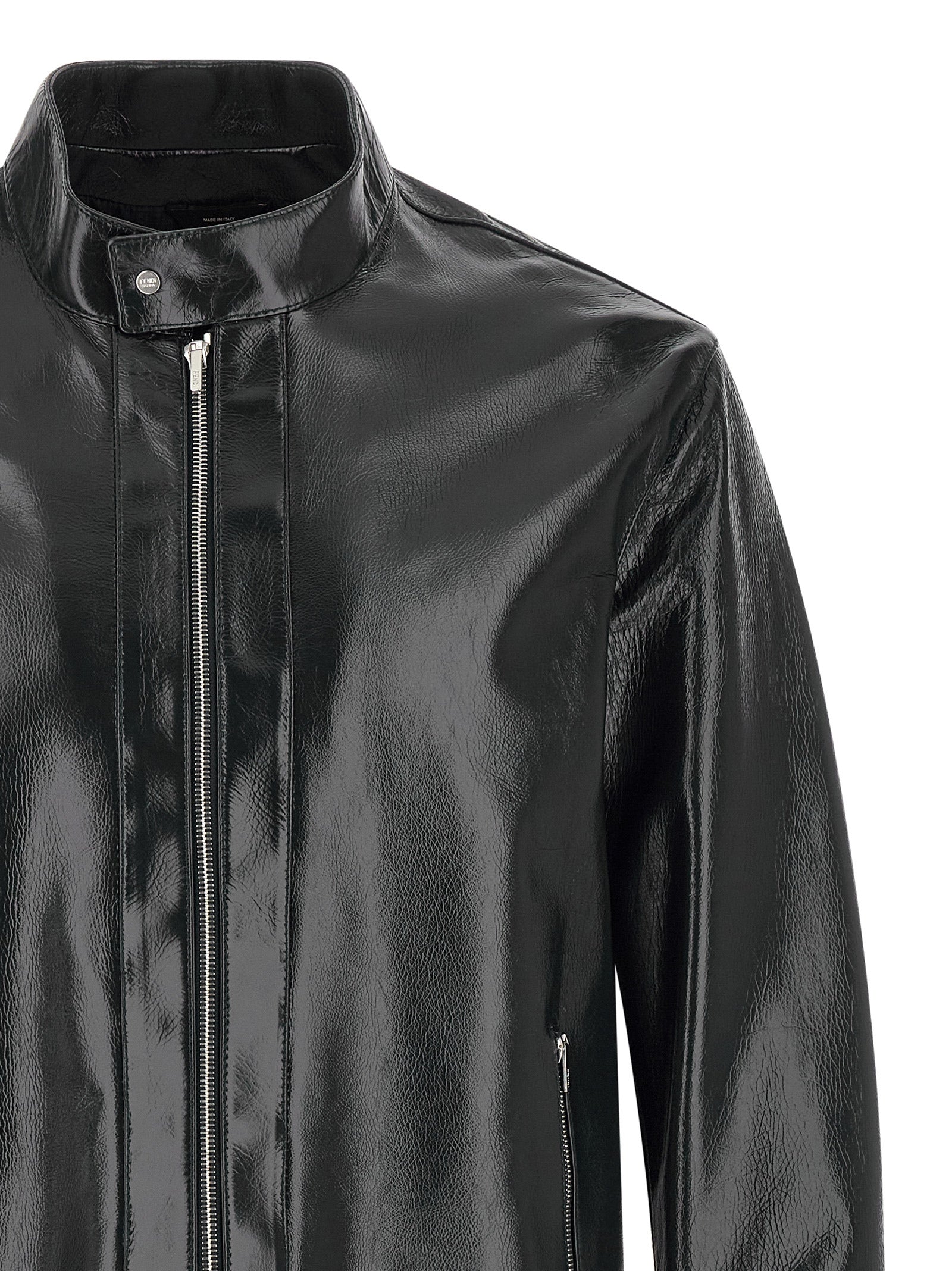 Fendi Blue Lamb Leather Leather Men's Jacket