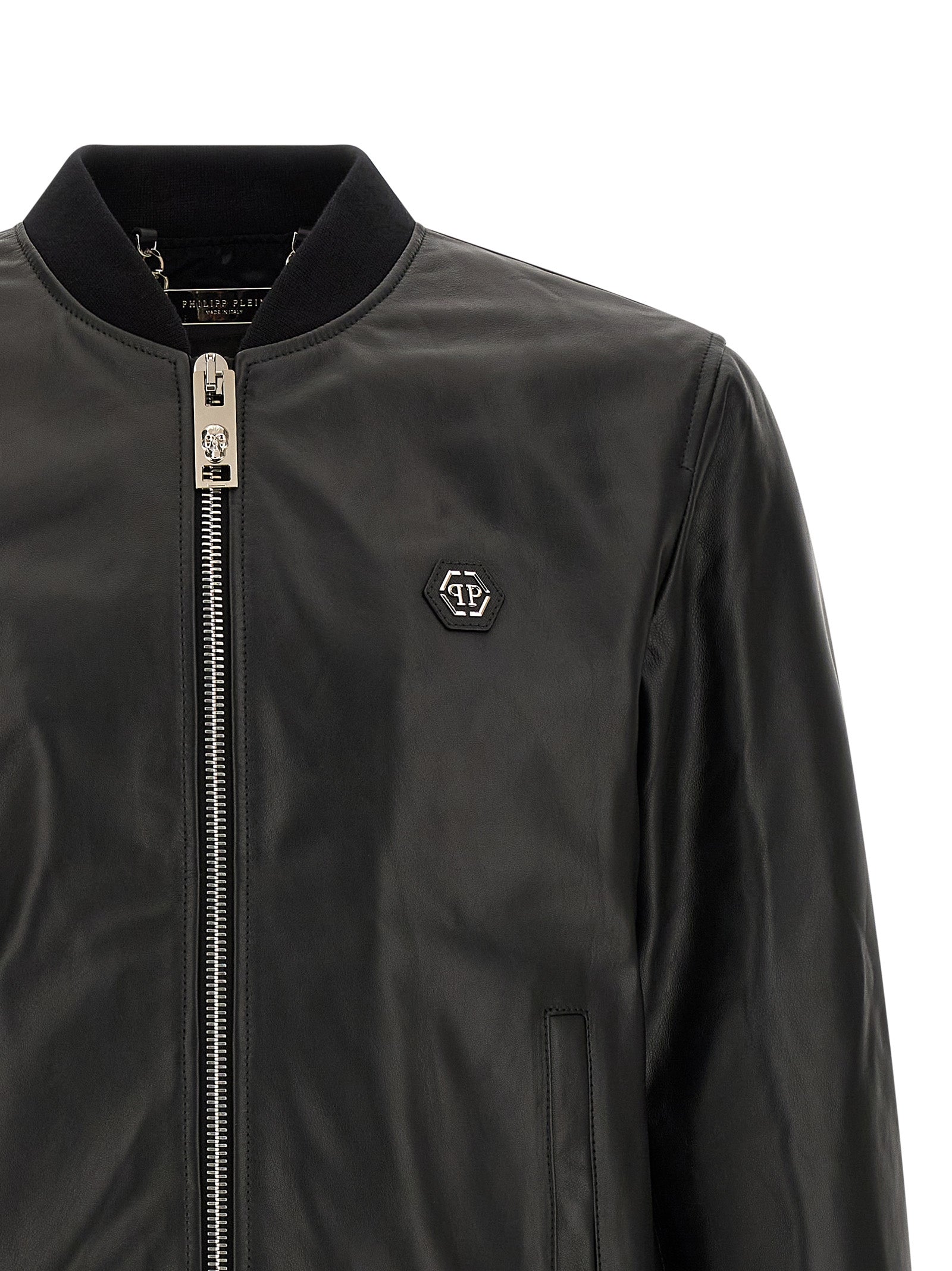 Philipp Plein Black Lambskin Leather Men's Jacket