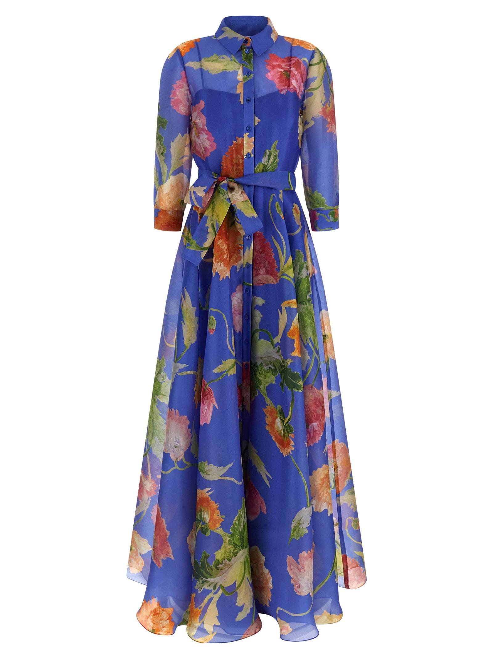 Carolina Herrera Blue Silk Long Women's Dress