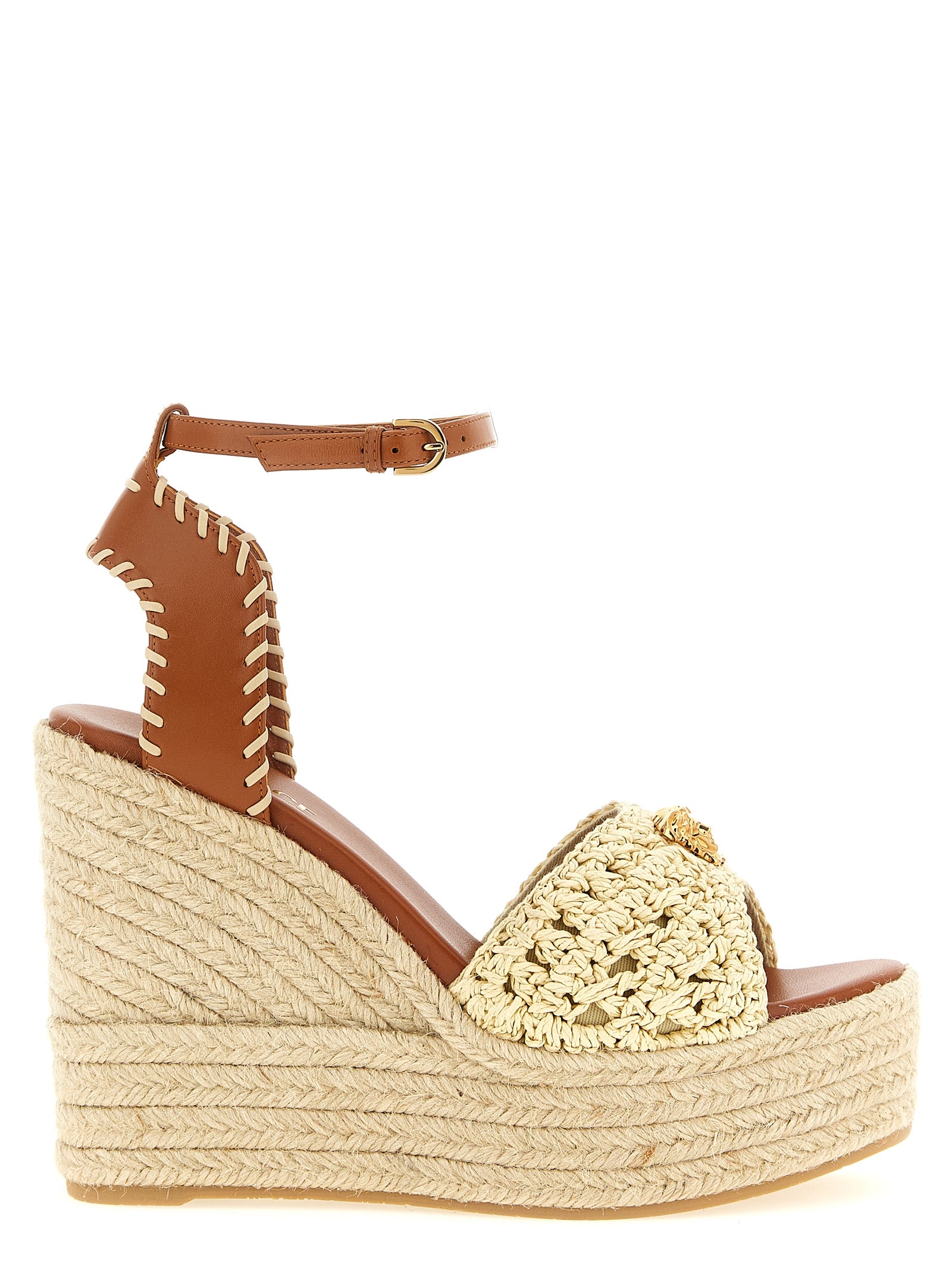 Versace Beige Lamb Leather Wedge Women's Sandals
