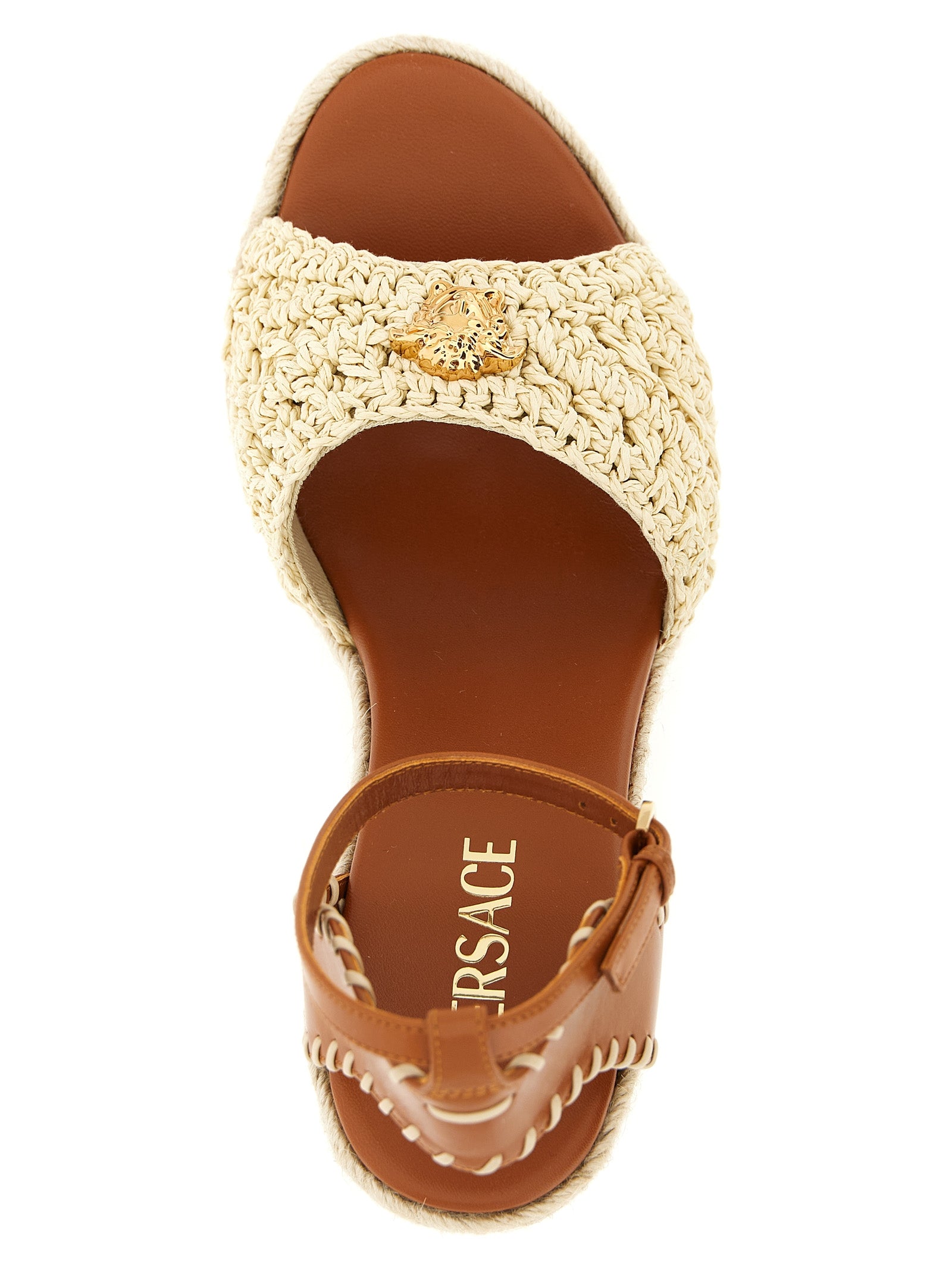 Versace Beige Lamb Leather Wedge Women's Sandals
