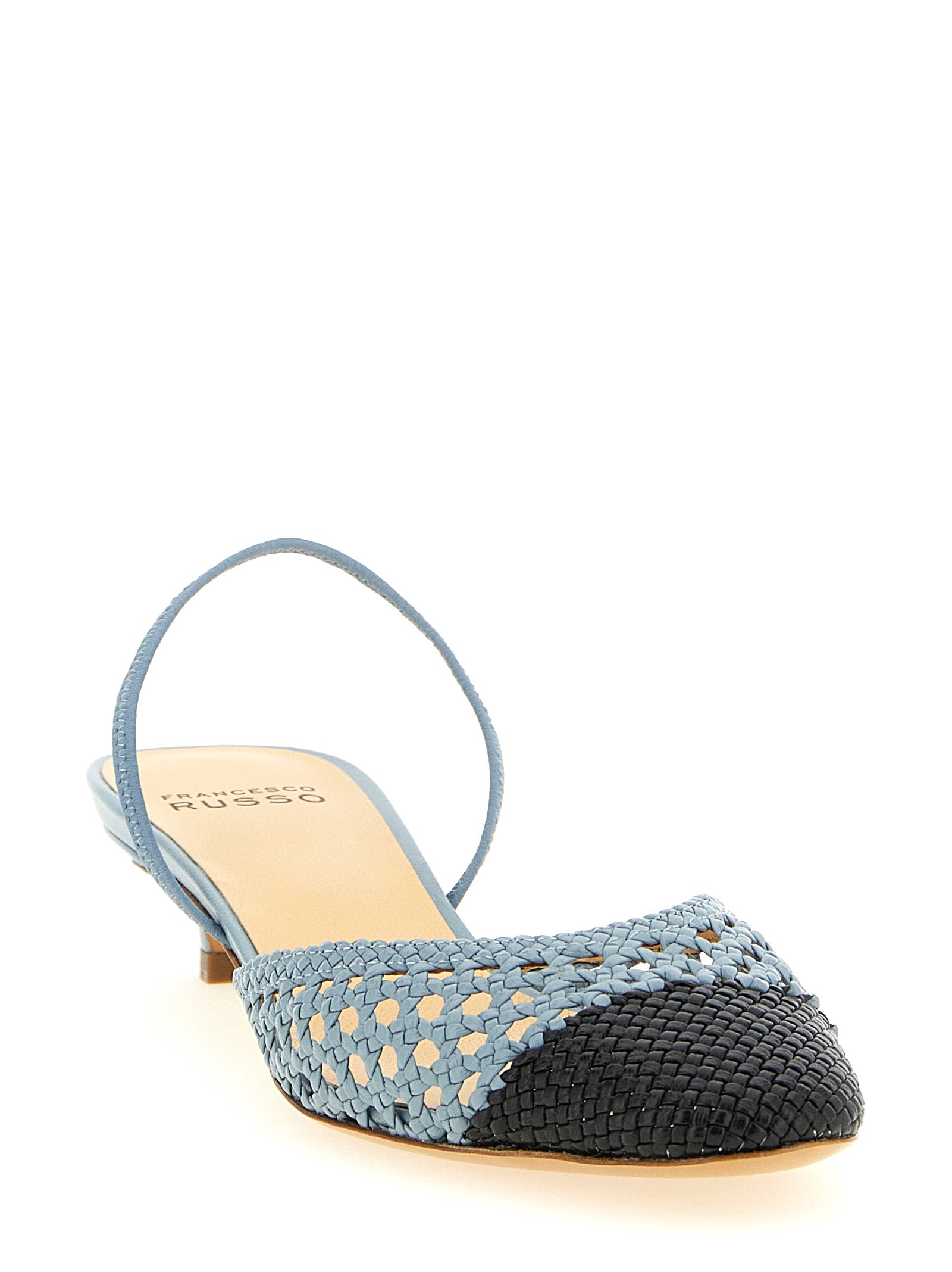 Francesco Russo Blue Goatskin Mid Heel Women's Pumps