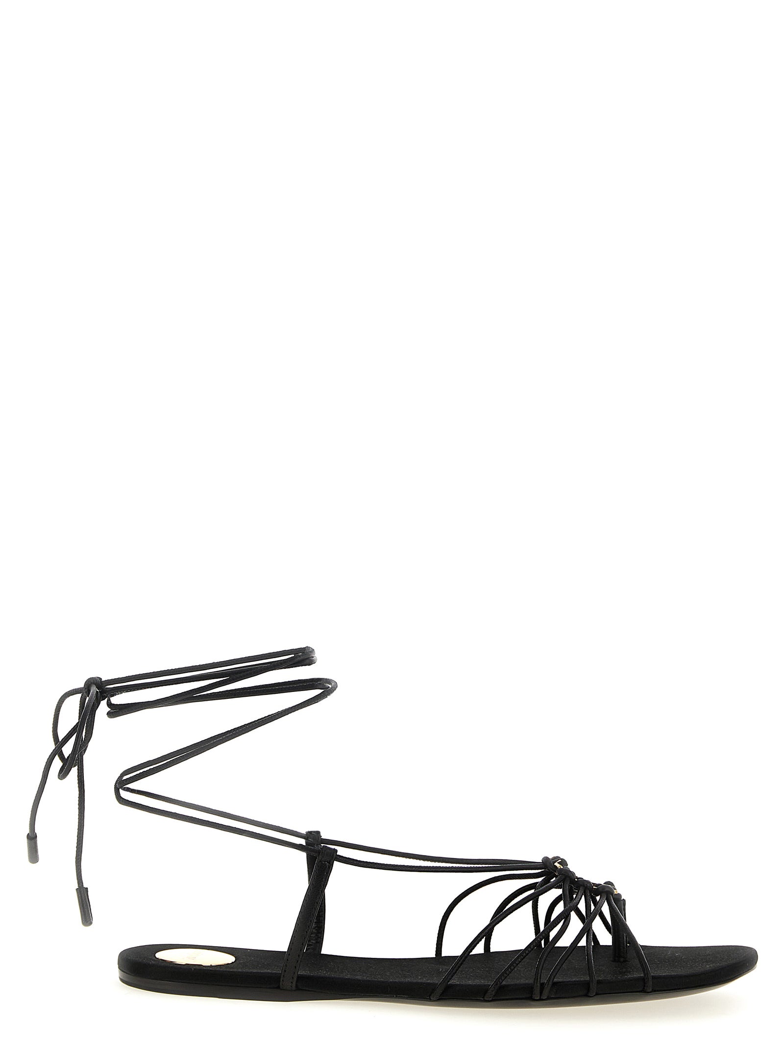 Saint Laurent Black Lamb Leather Flat Women's Sandals
